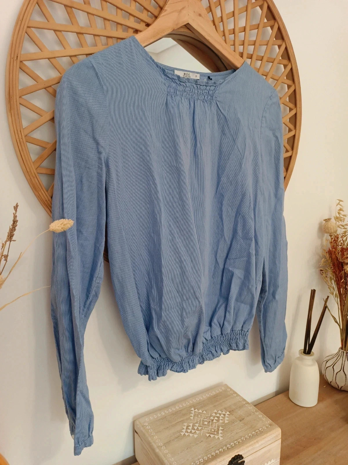Blusa azul rayas finas EDC by Esprit manga larga elástica talla S – Esprit – taille S / 36 / 8 3