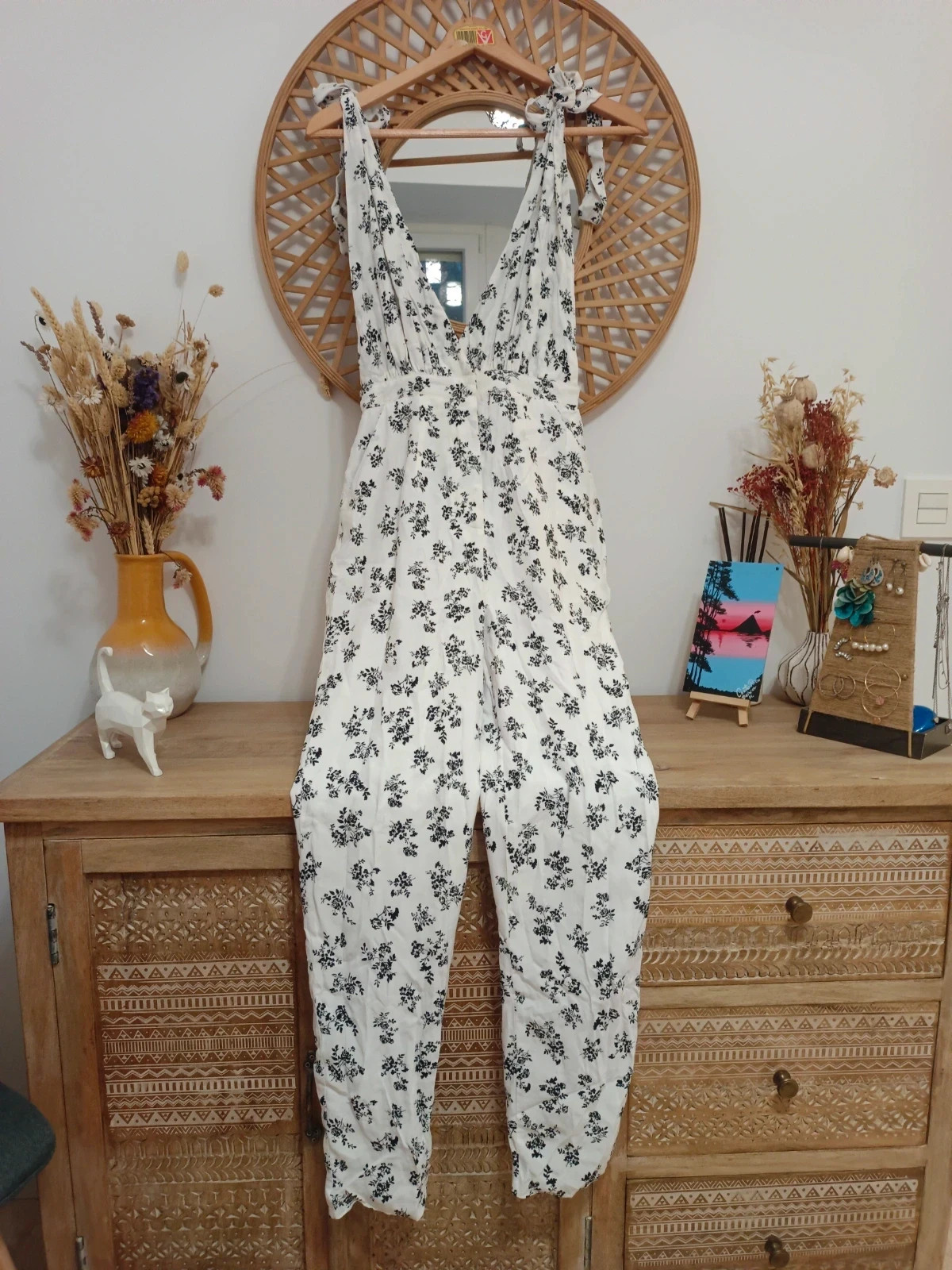 LPA Floral Jumpsuit White Black Roses Mono Largo Romántico Coquette Cottagecore XS-S – LPA – taille XS / 34 / 6 4