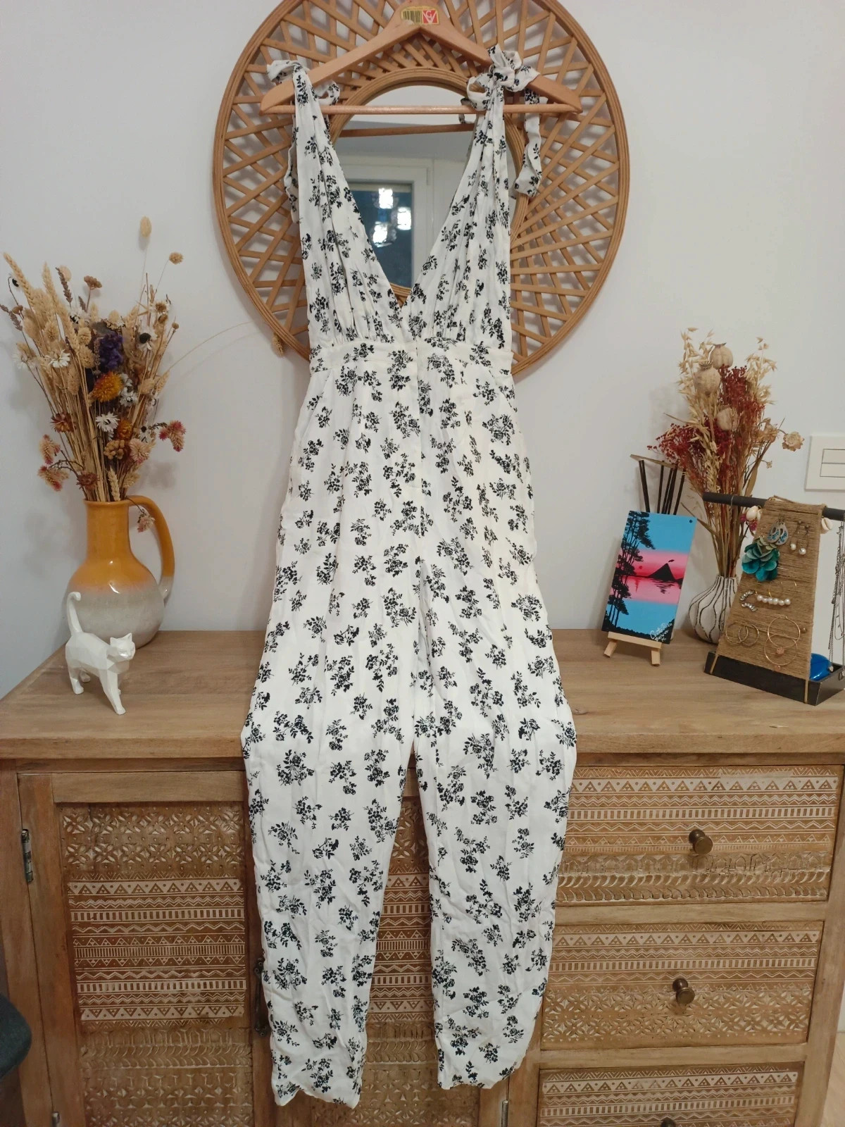 LPA Floral Jumpsuit White Black Roses Mono Largo Romántico Coquette Cottagecore XS-S – LPA – taille XS / 34 / 6 5