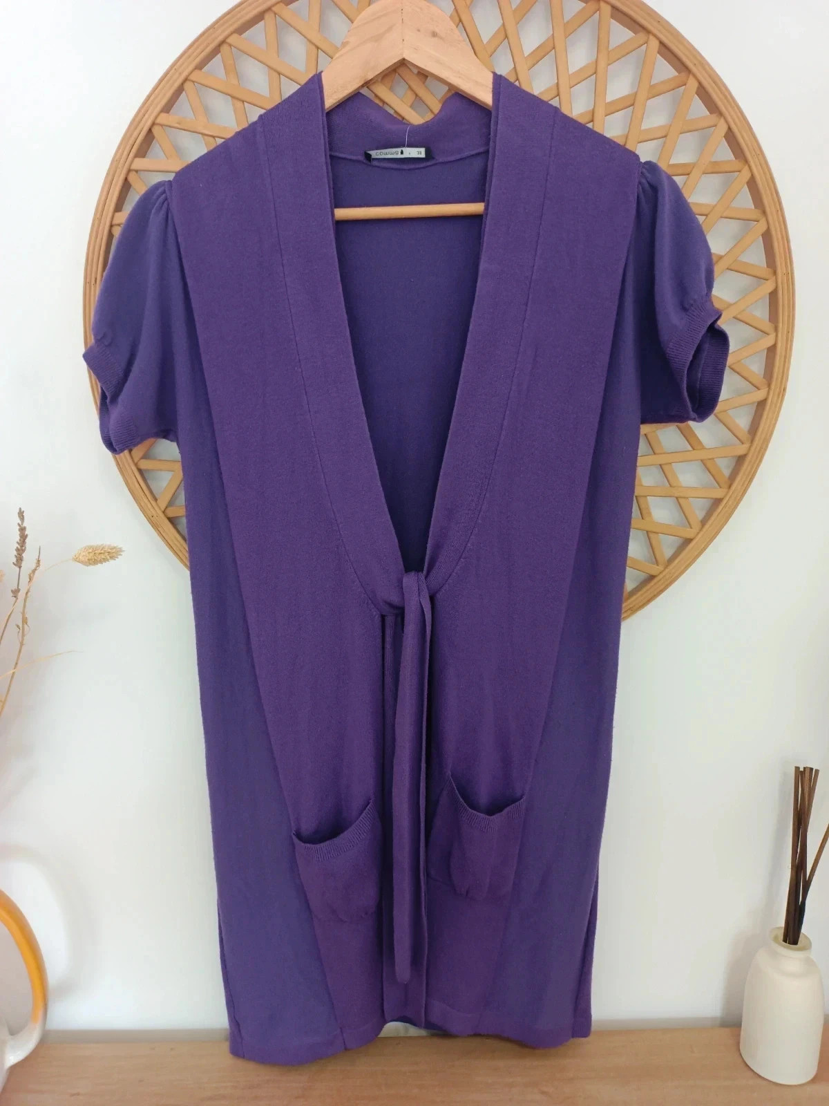 Cárdigan morado Comma mujer talla 38 punto largo con bolsillos y cinturón – Comma – taille M / 38 / 10 2