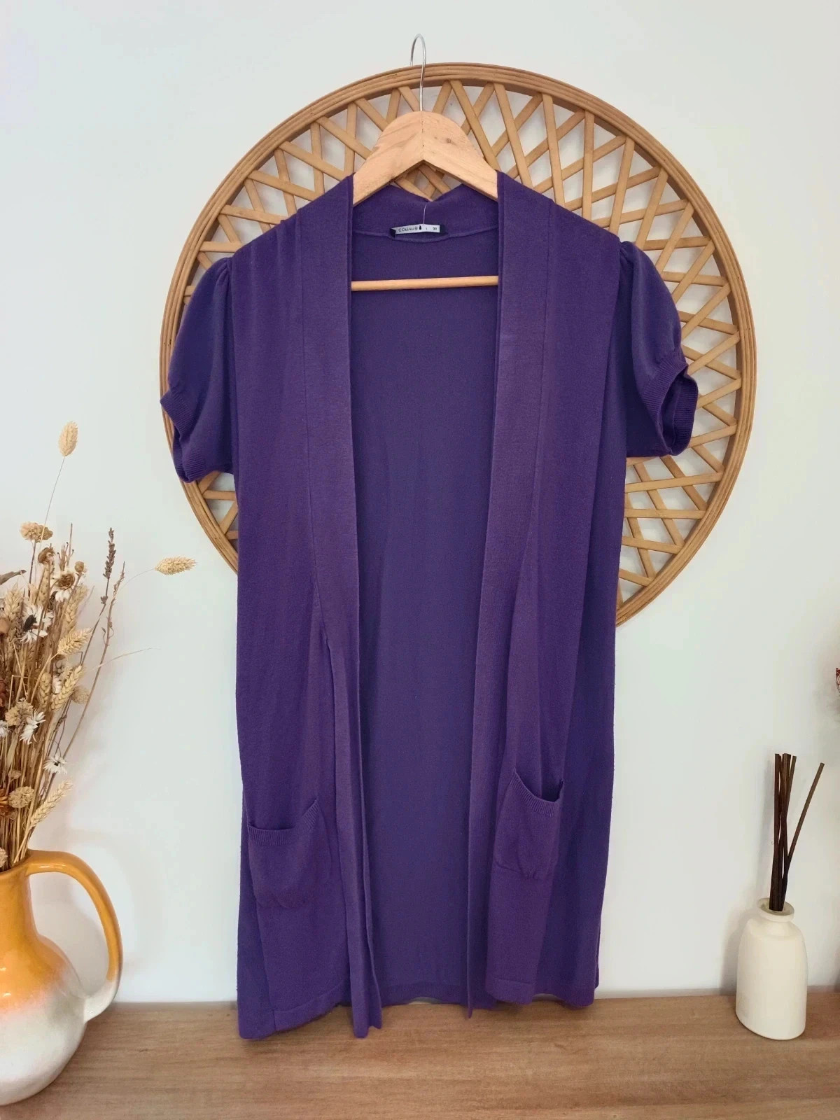 Cárdigan morado Comma mujer talla 38 punto largo con bolsillos y cinturón – Comma – taille M / 38 / 10 3