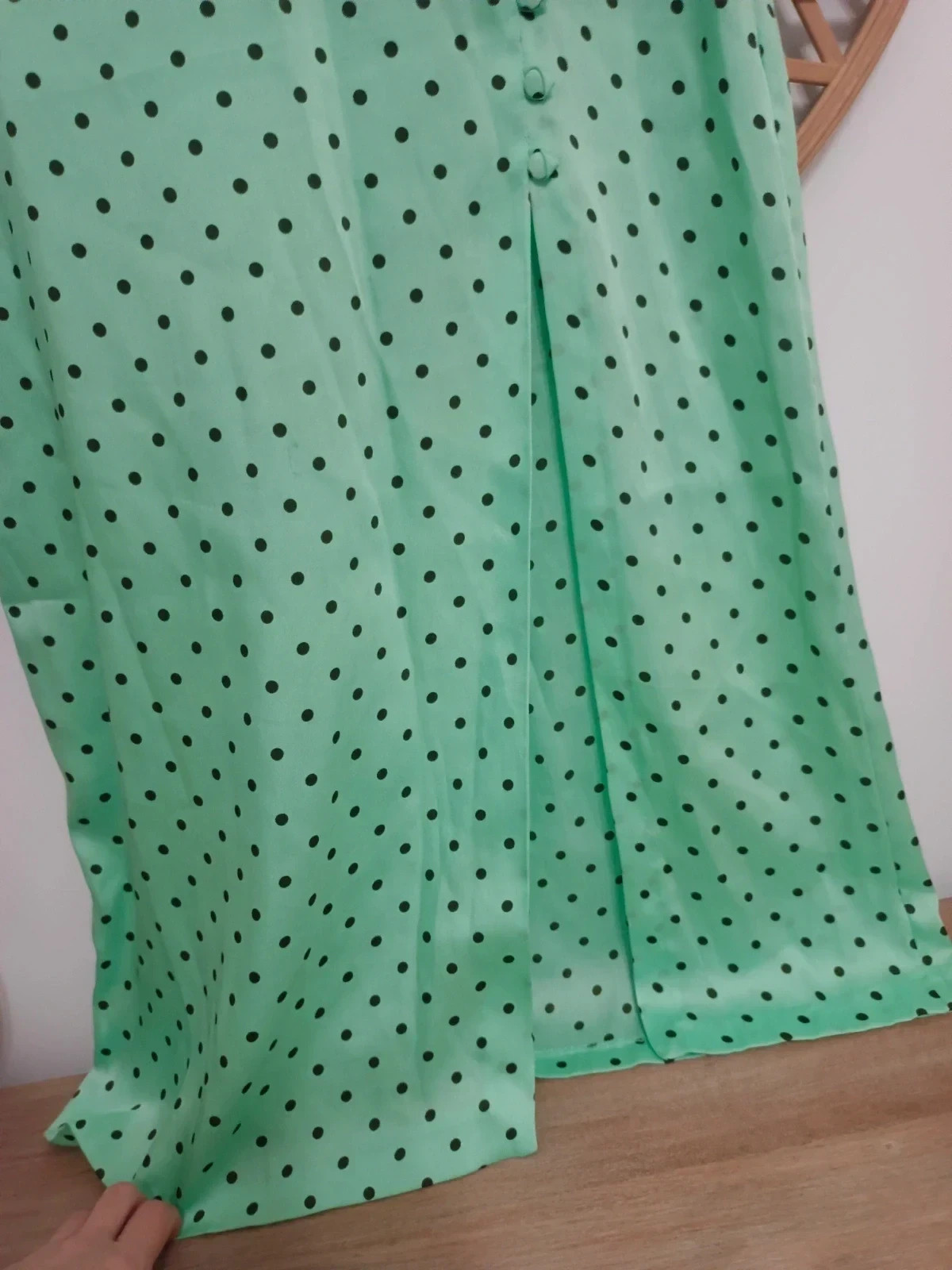 ZARA Polka Dot Skirt Verde Menta Jupe à Pois Green Midi Falda Botones Laterales – Zara – taille S / 36 / 8 4