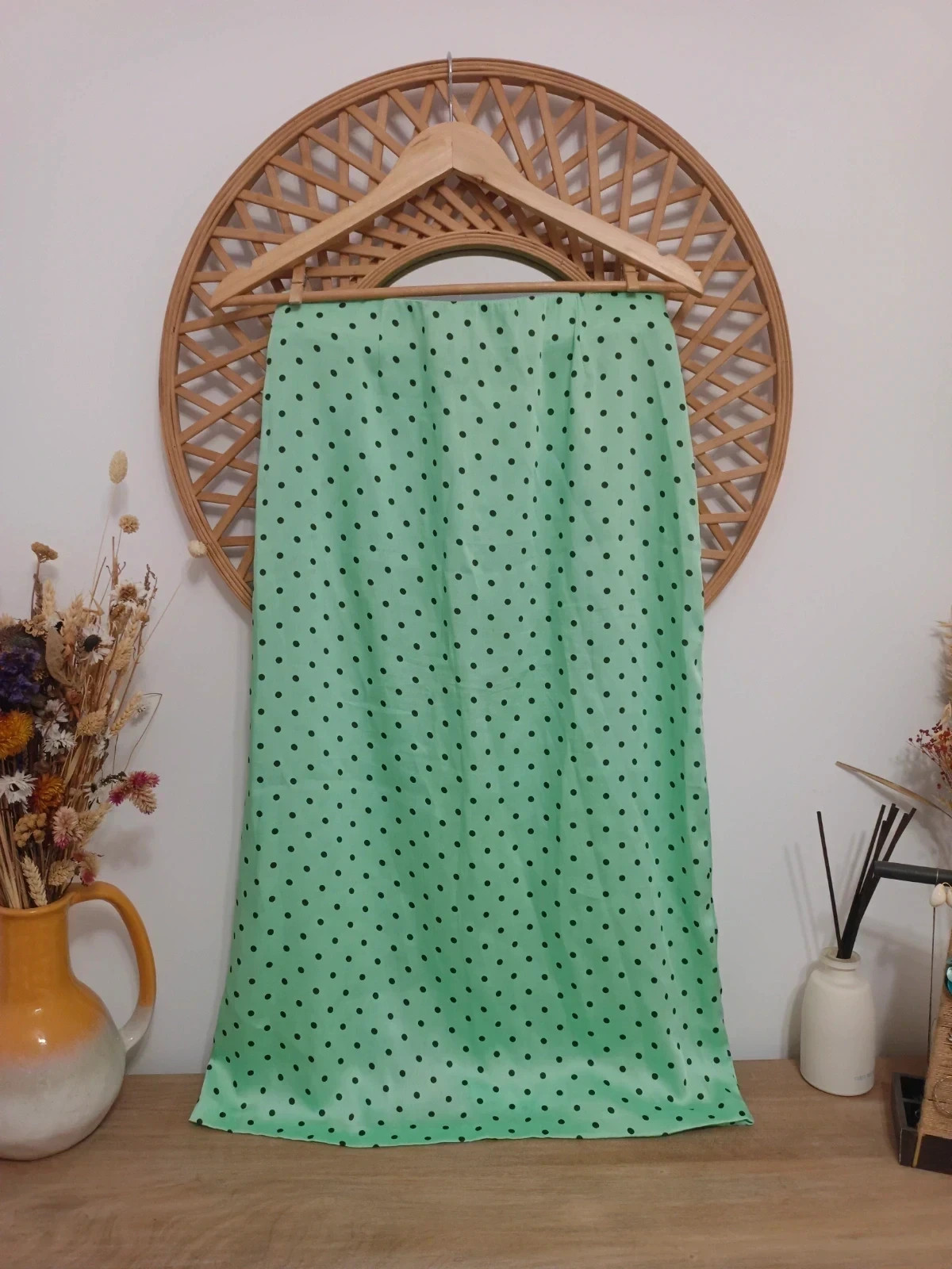 ZARA Polka Dot Skirt Verde Menta Jupe à Pois Green Midi Falda Botones Laterales – Zara – taille S / 36 / 8 5