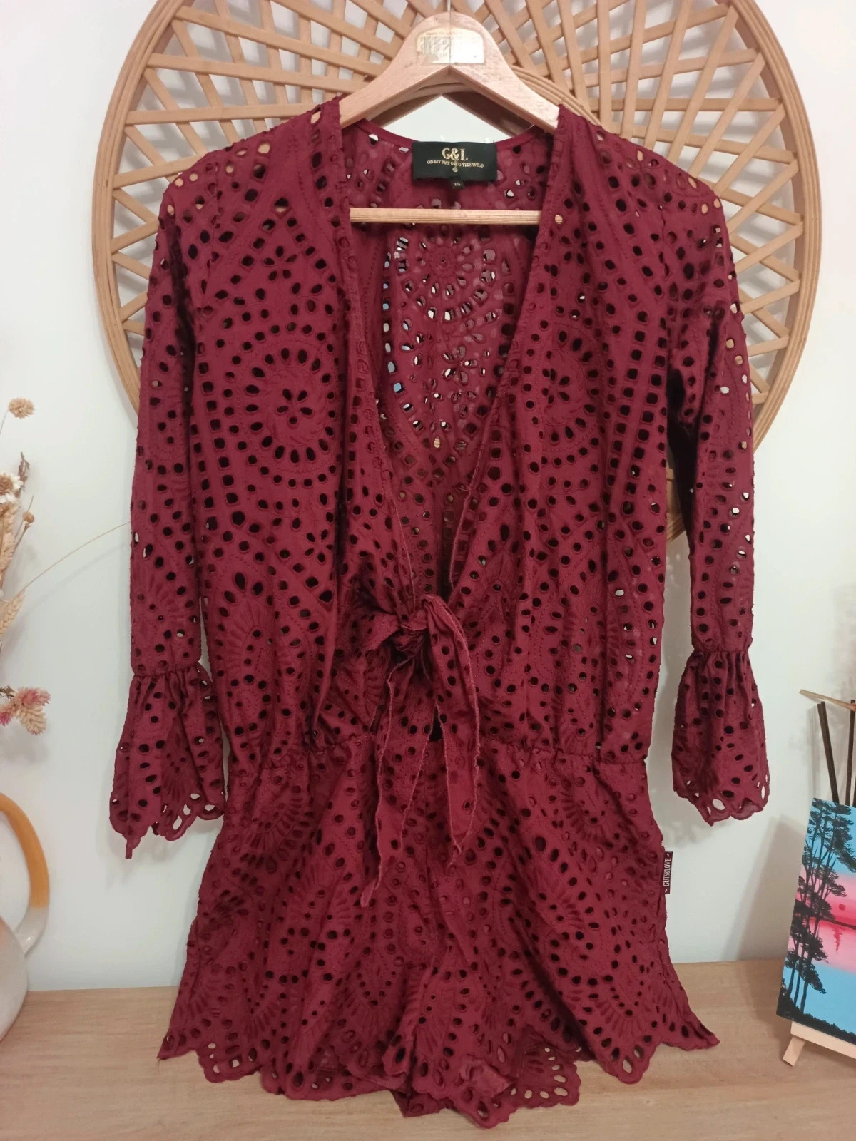 Mono corto Guts & Love granate broderie anglaise burgundy playsuit boho romántico pone XS(+grande) – Guts & Love – taille M / 38 / 10 2
