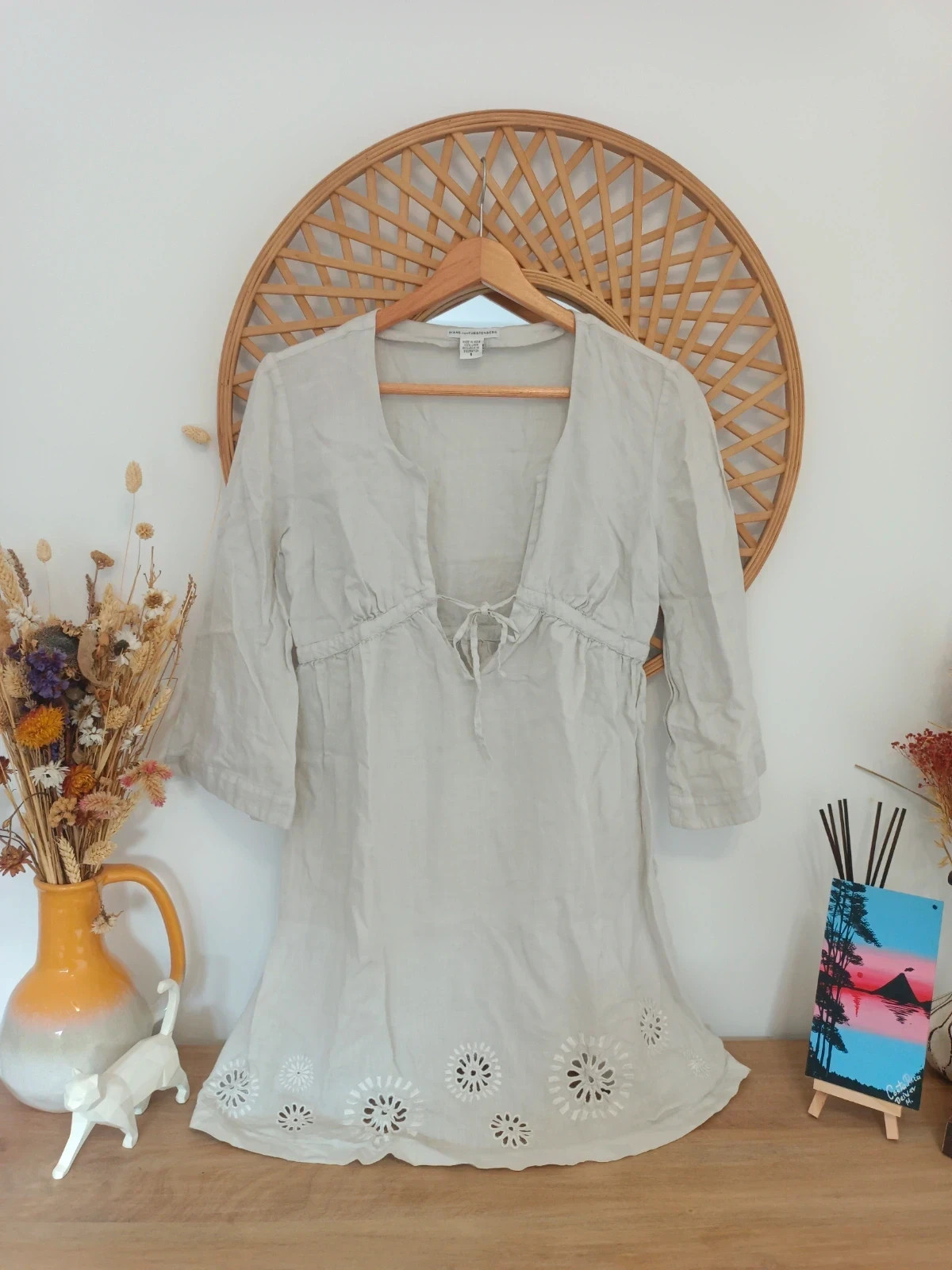 Diane von Furstenberg vestido caftán vintage lino 100% bordado | Linen Kaftan | Caftan en lin