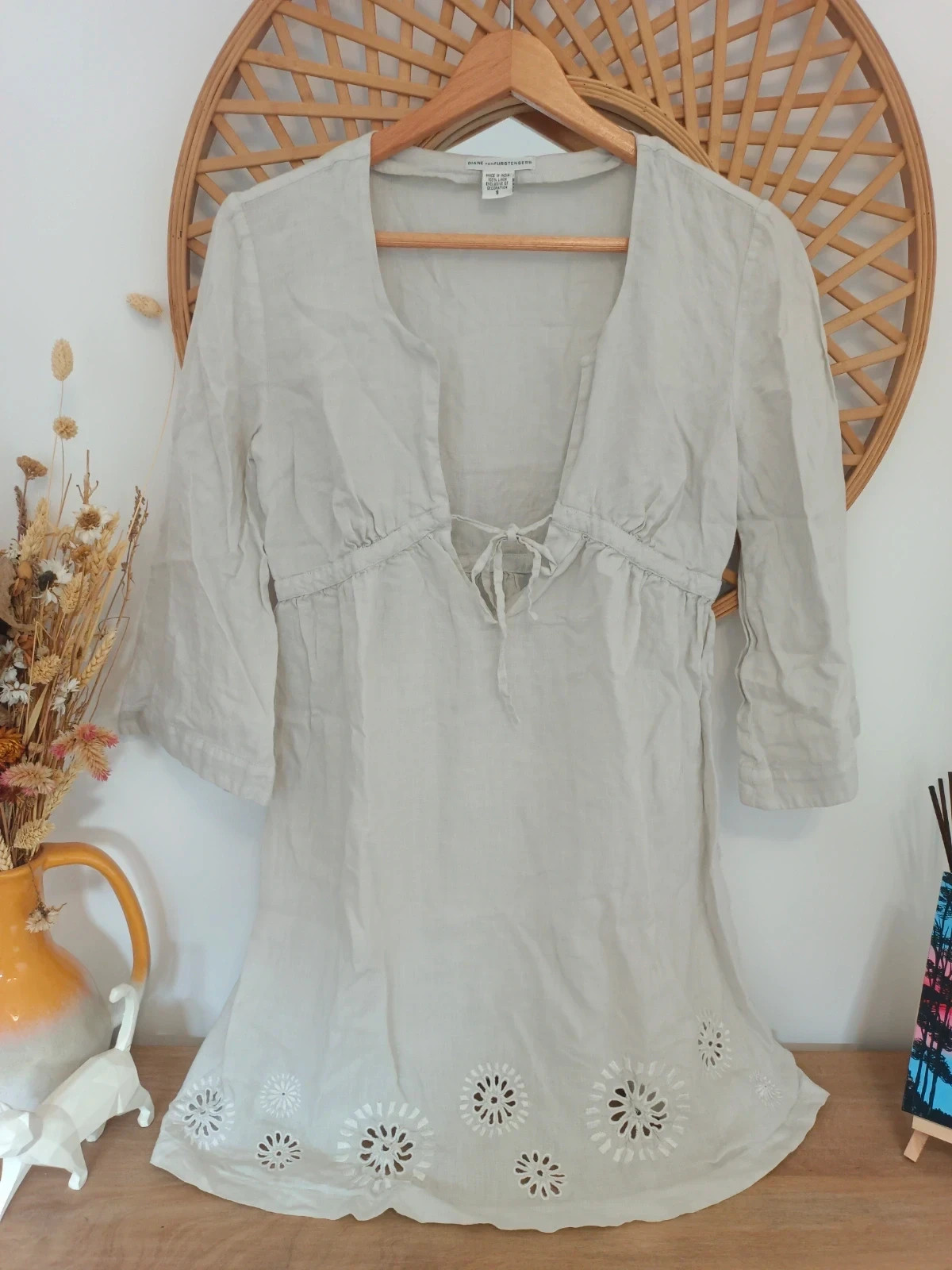 Diane von Furstenberg vestido caftán vintage lino 100% bordado | Linen Kaftan | Caftan en lin – Diane von Fürstenberg – taille S / 36 / 8 2