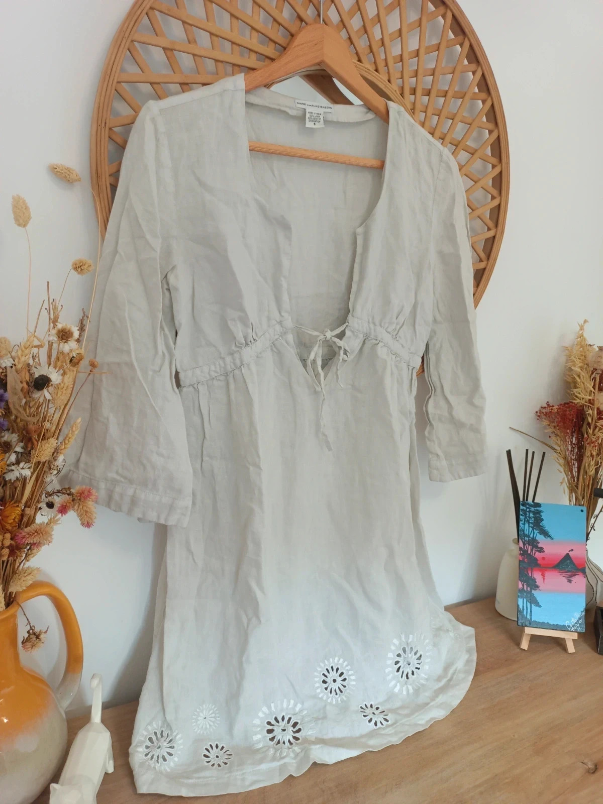 Diane von Furstenberg vestido caftán vintage lino 100% bordado | Linen Kaftan | Caftan en lin – Diane von Fürstenberg – taille S / 36 / 8 3