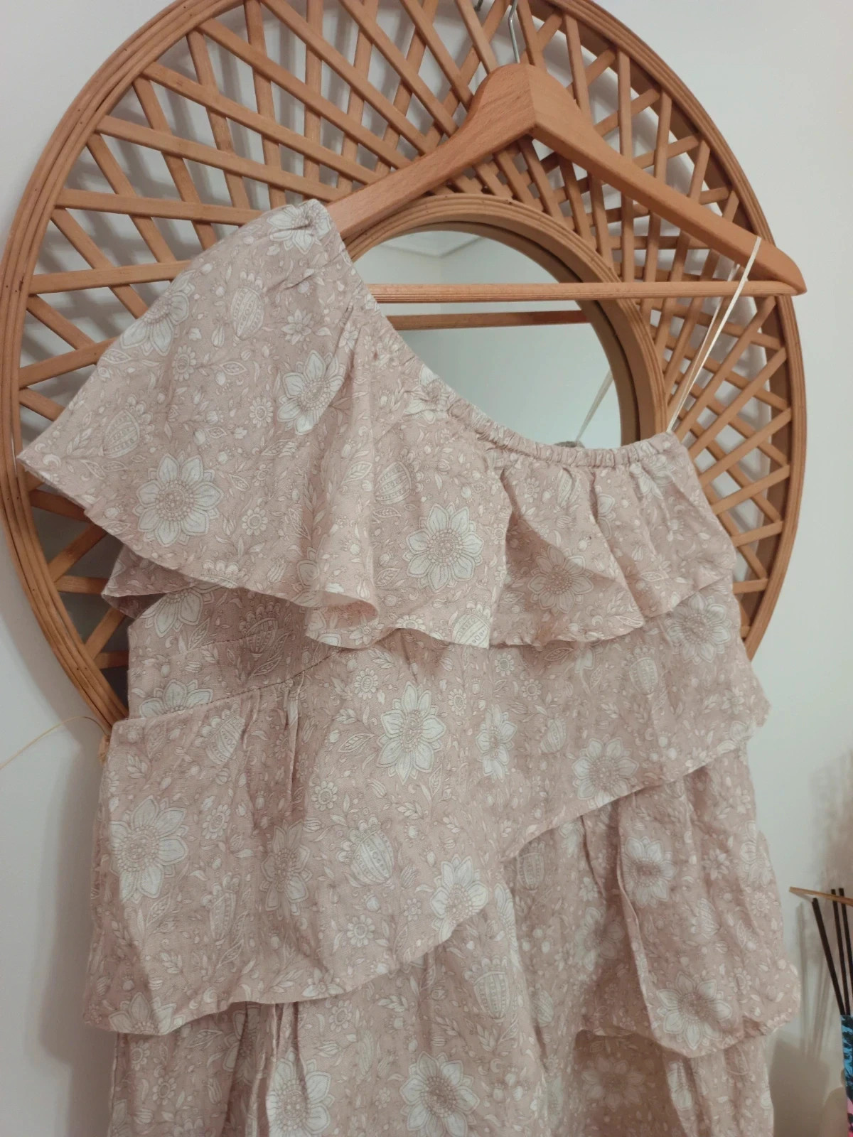 Vestido boho lino rosa empolvado floral volantes bardot romantic lino summer dress S-M Italy – Made In Italy – taille S / 36 / 8 2