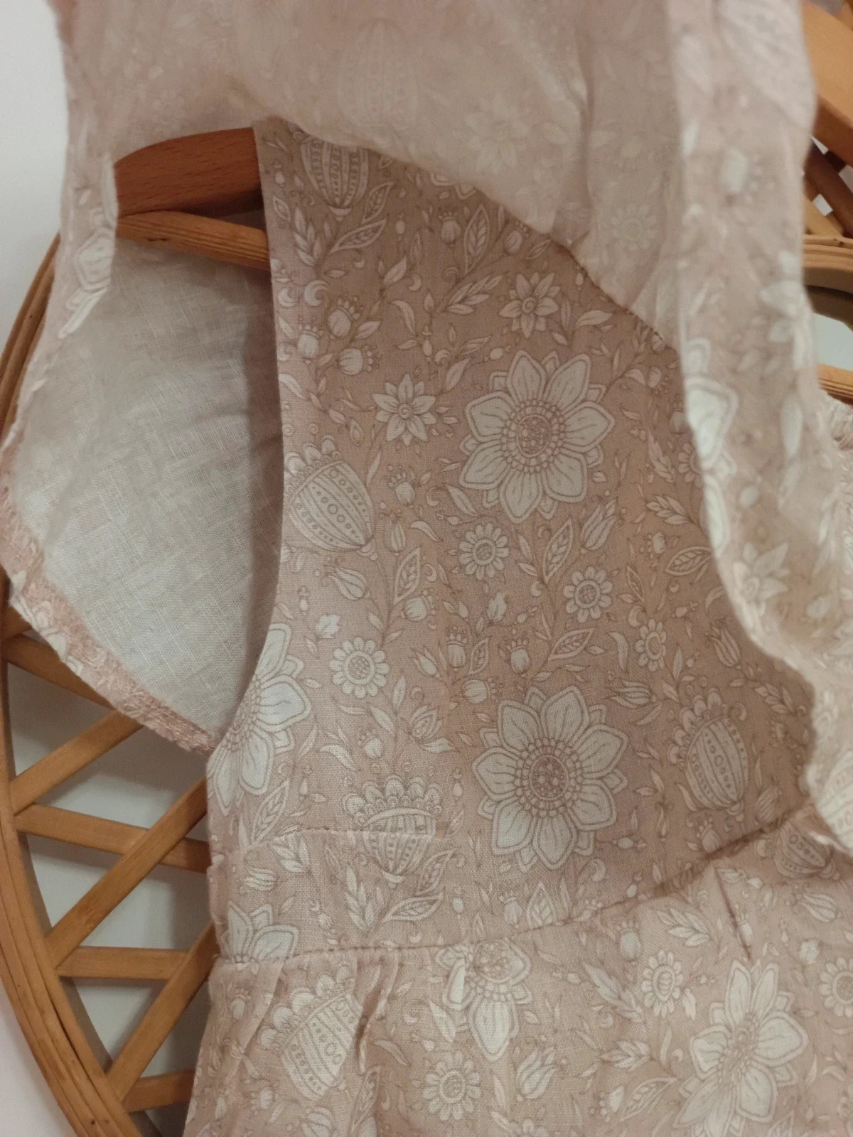 Vestido boho lino rosa empolvado floral volantes bardot romantic lino summer dress S-M Italy – Made In Italy – taille S / 36 / 8 5
