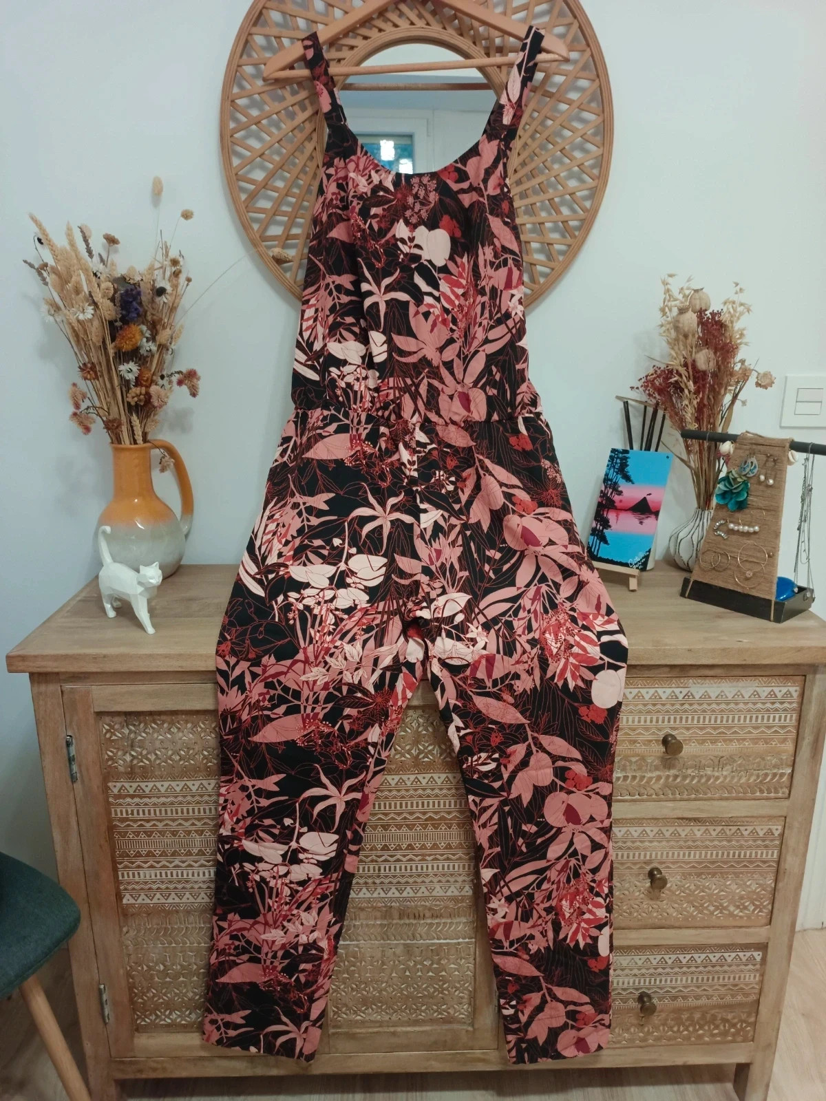 Mono largo floral Skunkfunk jumpsuit estampado botanical print modal rosa noir talla M-L nuevo – Skunkfunk – taille M / 38 / 10 2