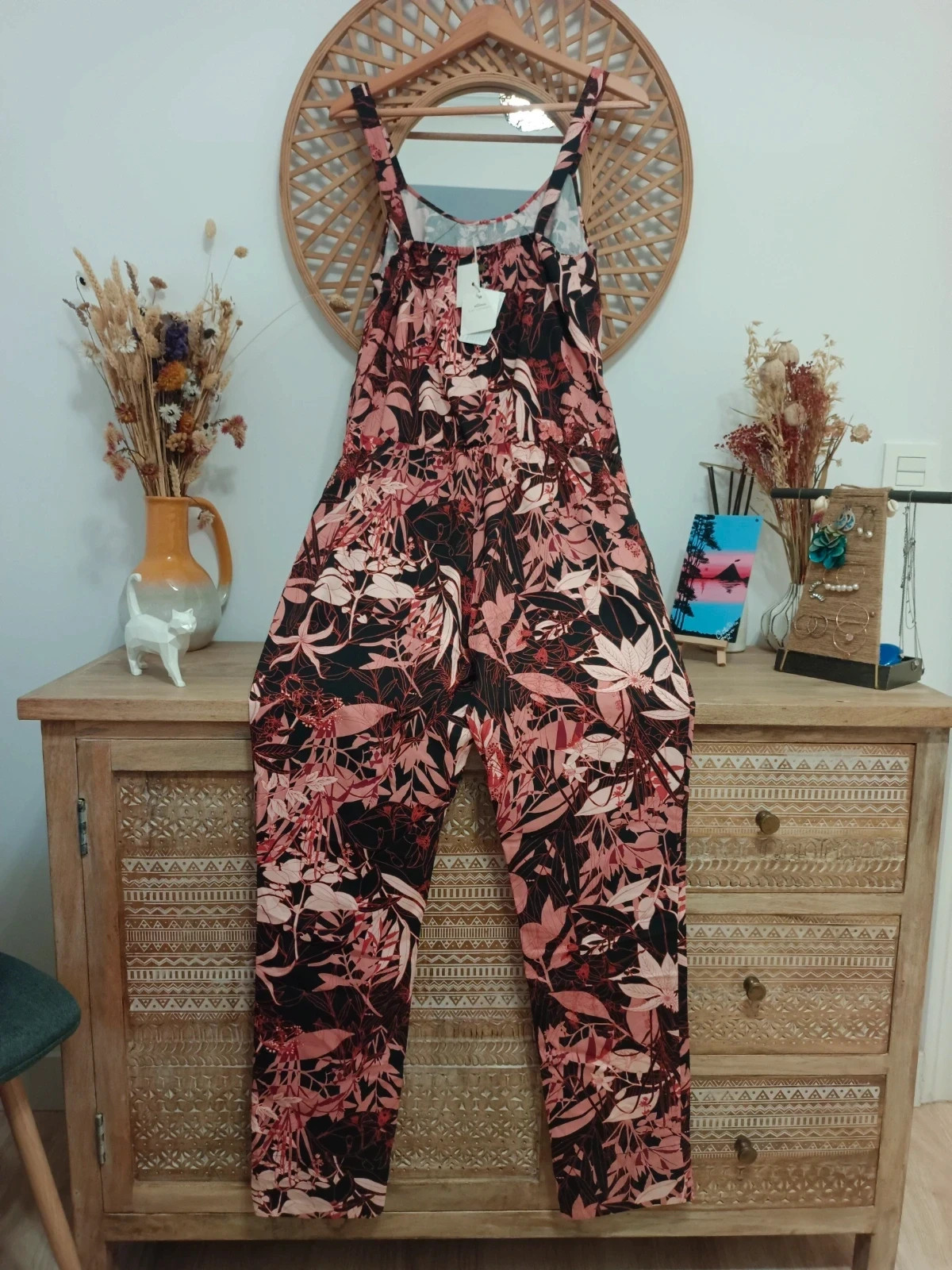 Mono largo floral Skunkfunk jumpsuit estampado botanical print modal rosa noir talla M-L nuevo – Skunkfunk – taille M / 38 / 10 4
