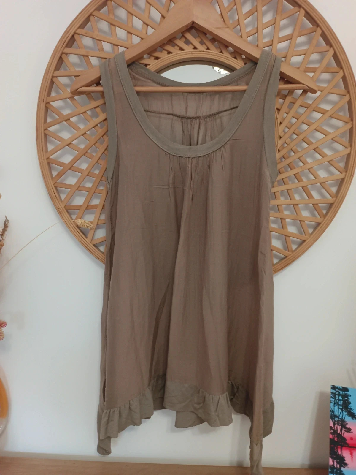 Top Seda y Viscosa Taupe Made in Italy Boho Lagenlook Asimétrico Luxury M-L – Made In Italy – taille M / 38 / 10 2