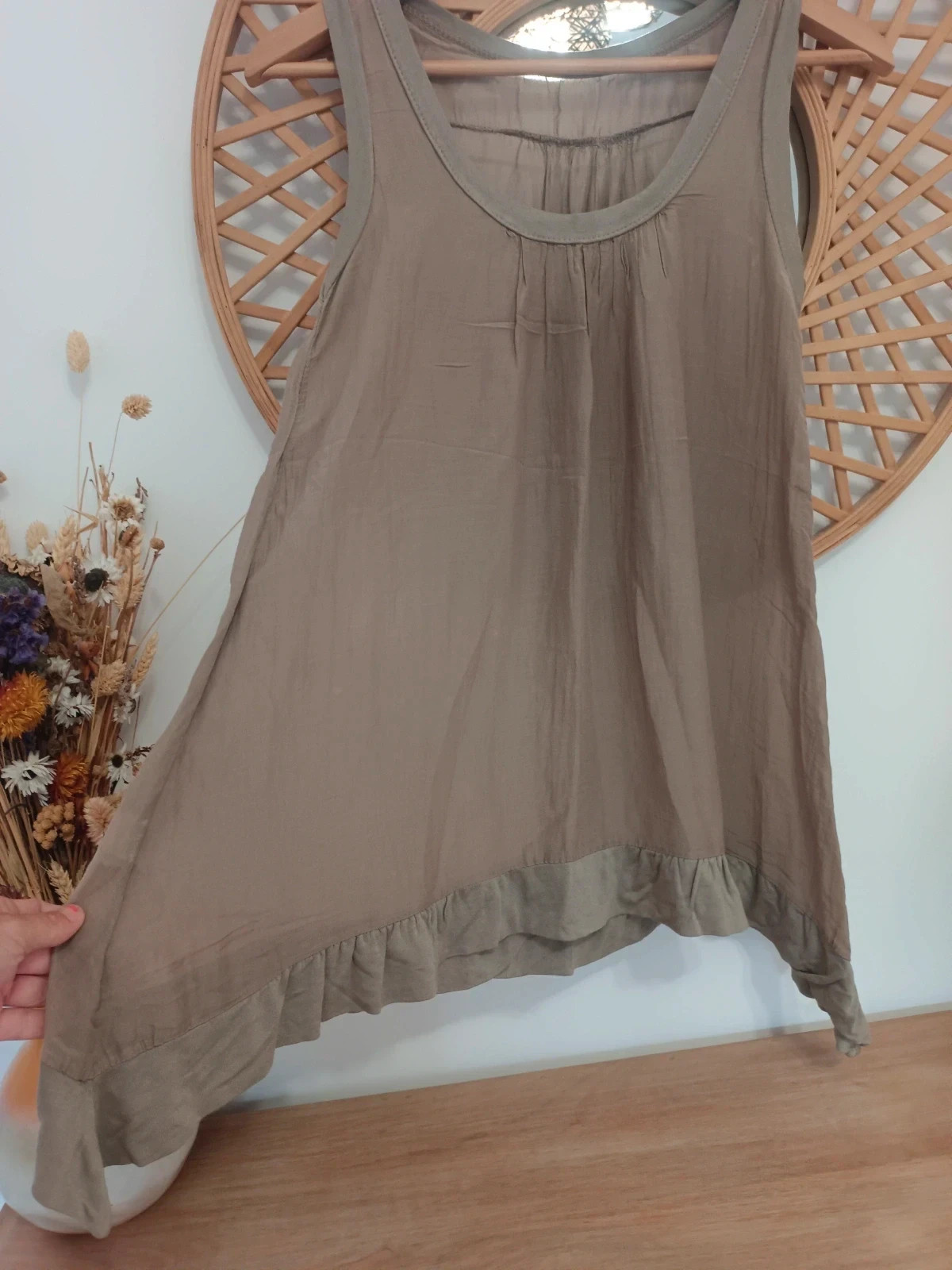 Top Seda y Viscosa Taupe Made in Italy Boho Lagenlook Asimétrico Luxury M-L – Made In Italy – taille M / 38 / 10 3