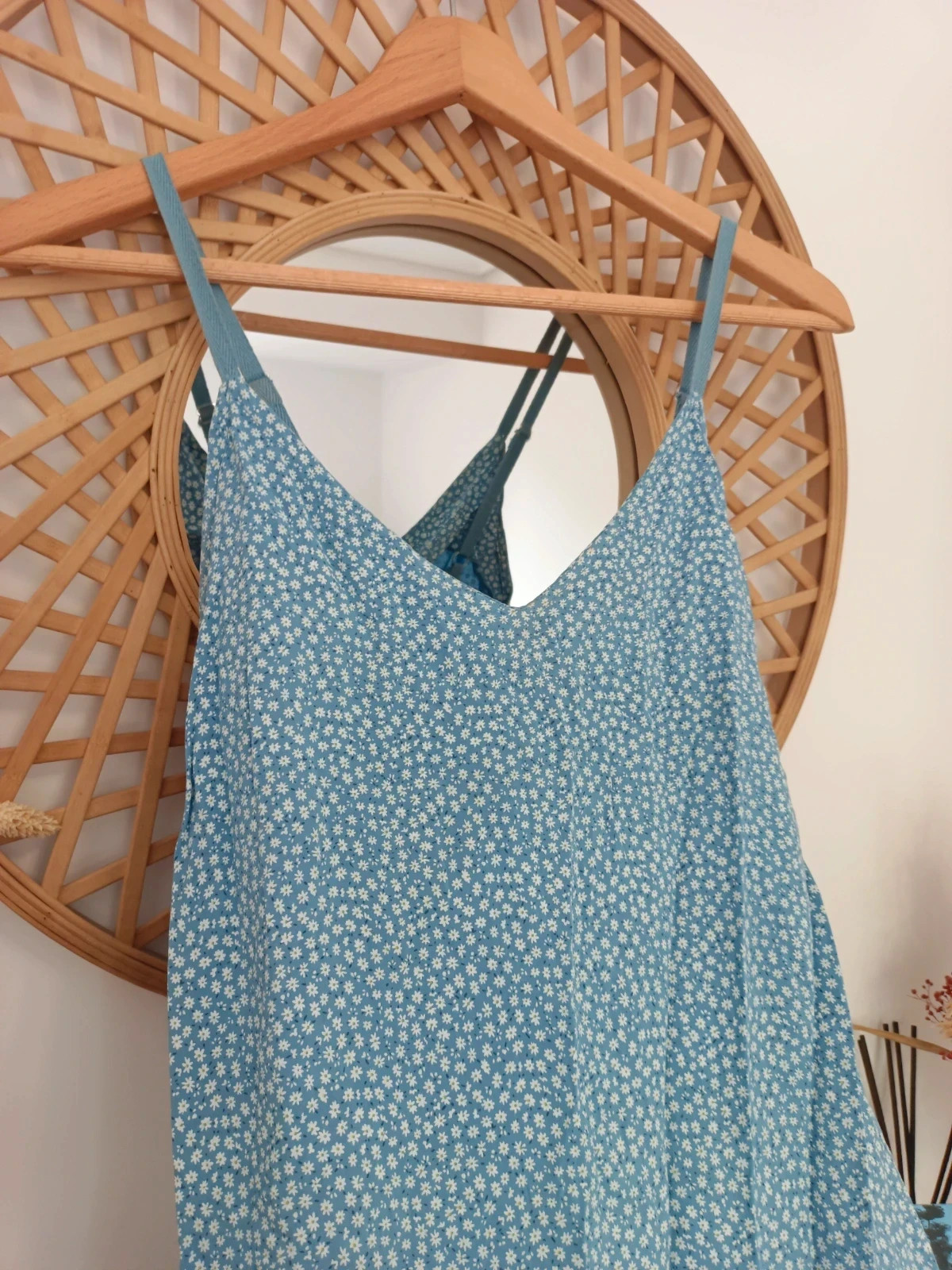 Vestido Asimétrico Azul Flores Margaritas Boho Romántico Volantes Largo por Detrás Made in Italy – New Collection – taille M / 38 / 10 3