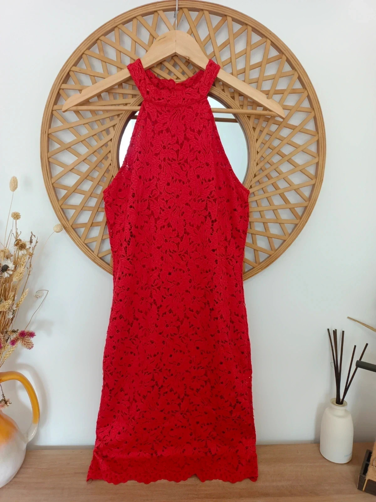 Zara Trafaluc Red Lace Dress Vestido Dentelle Rouge Halter Fiesta Soirée Elegant Summer Look – Zara Trafaluc – taille S / 36 / 8 2