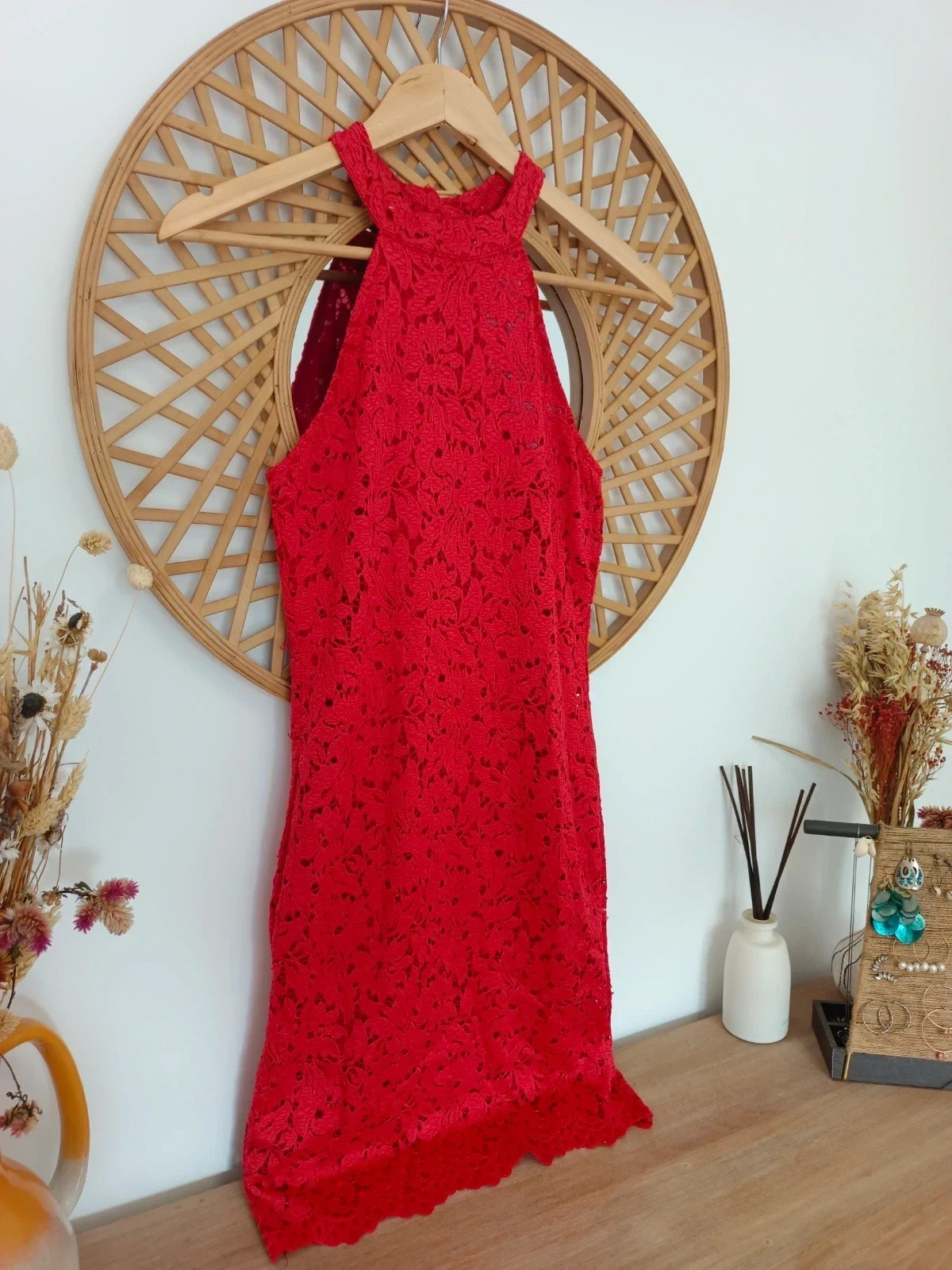 Zara Trafaluc Red Lace Dress Vestido Dentelle Rouge Halter Fiesta Soirée Elegant Summer Look – Zara Trafaluc – taille S / 36 / 8 3