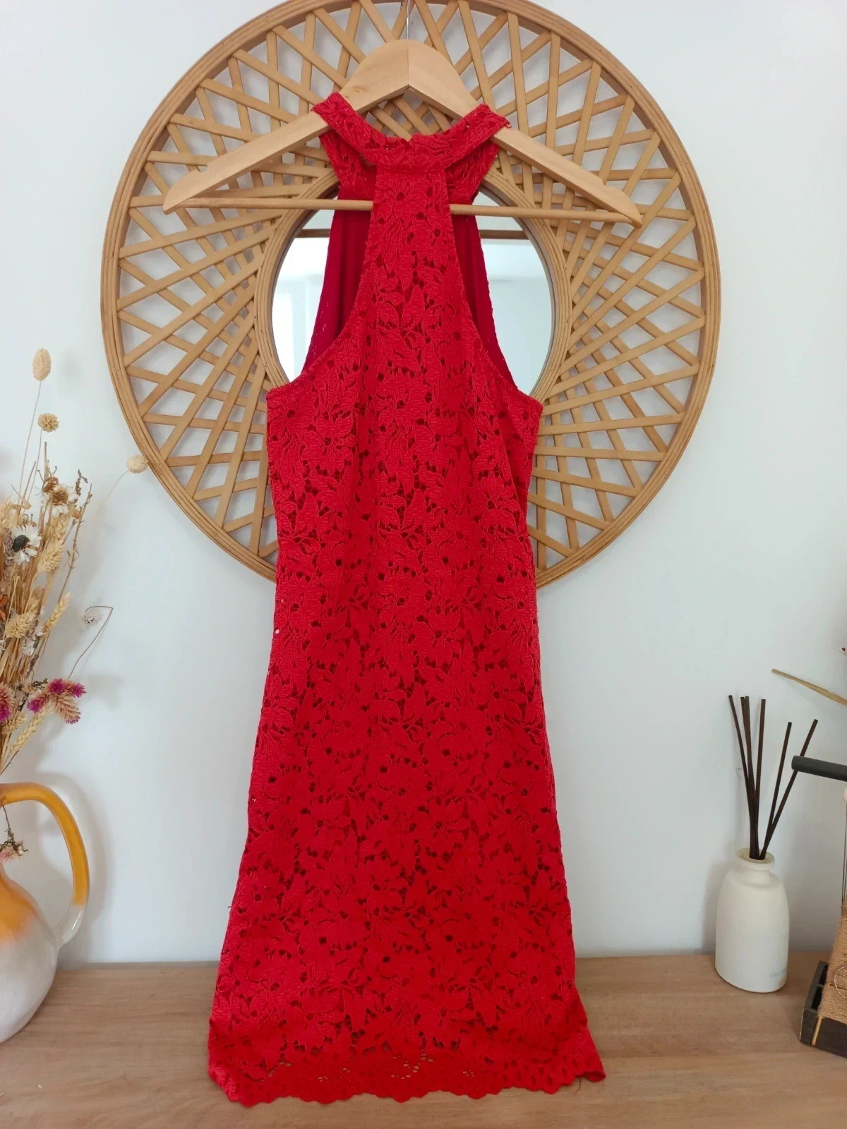 Zara Trafaluc Red Lace Dress Vestido Dentelle Rouge Halter Fiesta Soirée Elegant Summer Look – Zara Trafaluc – taille S / 36 / 8 4