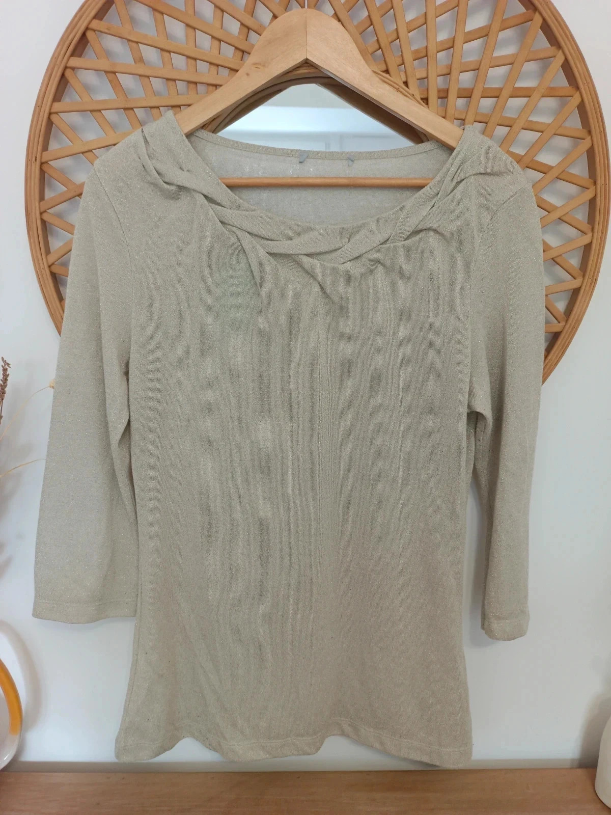 Jersey fino H&M shimmer top beige brillante manga 3/4 M-L – H&M – taille M / 38 / 10 2