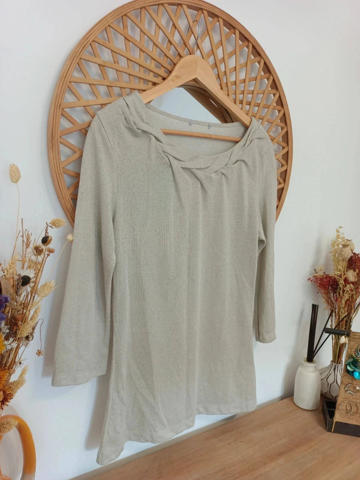 Jersey fino H&M shimmer top beige brillante manga 3/4 M-L – H&M – taille M / 38 / 10 3