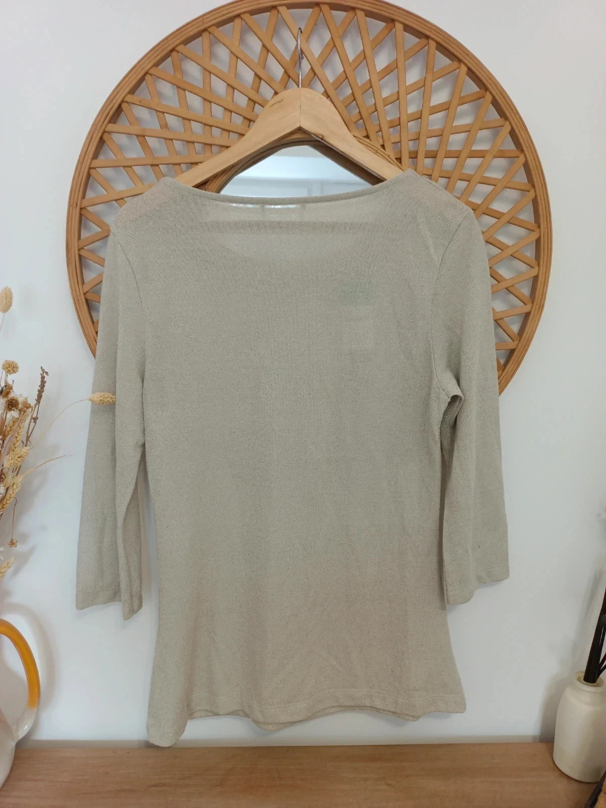 Jersey fino H&M shimmer top beige brillante manga 3/4 M-L – H&M – taille M / 38 / 10 4