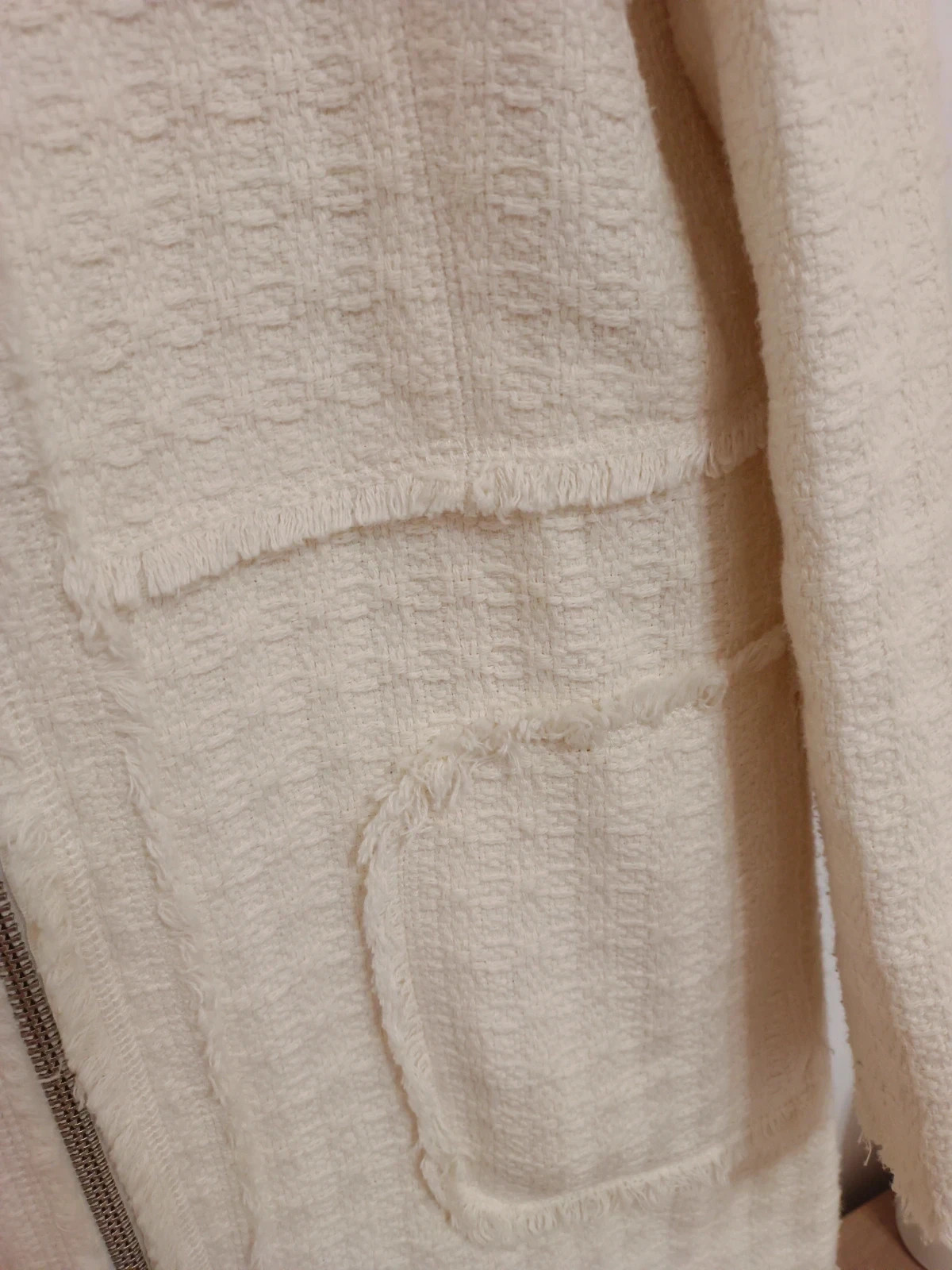 Abrigo tweed Zara Woman · manteau écru chic · ivory textured coat · cappotto bouclé – Zara Woman – taille XS / 34 / 6 5