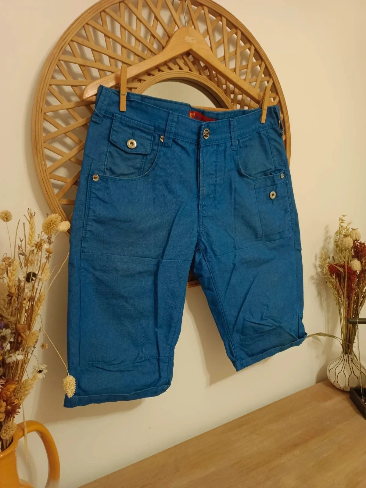 Bermuda azul de estilo casual, bolsillos traseros y delanteros, TMK vintage – TMK Jeans – taille W23 | FR 32 4