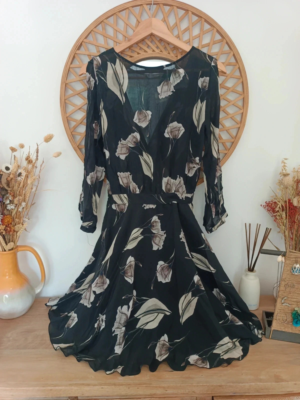 Vestido midi negro con estampado floral, marca Feleppa, talla 36 EU, precio original 210€ – Feleppa – taille S / 36 / 8 4