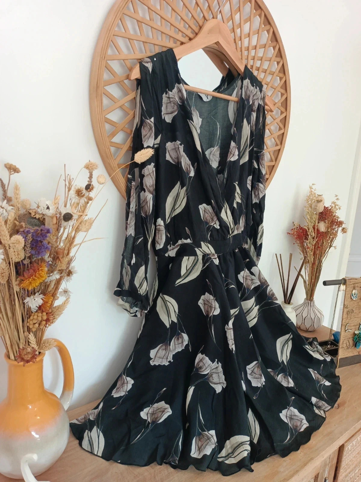 Vestido midi negro con estampado floral, marca Feleppa, talla 36 EU, precio original 210€ – Feleppa – taille S / 36 / 8 2