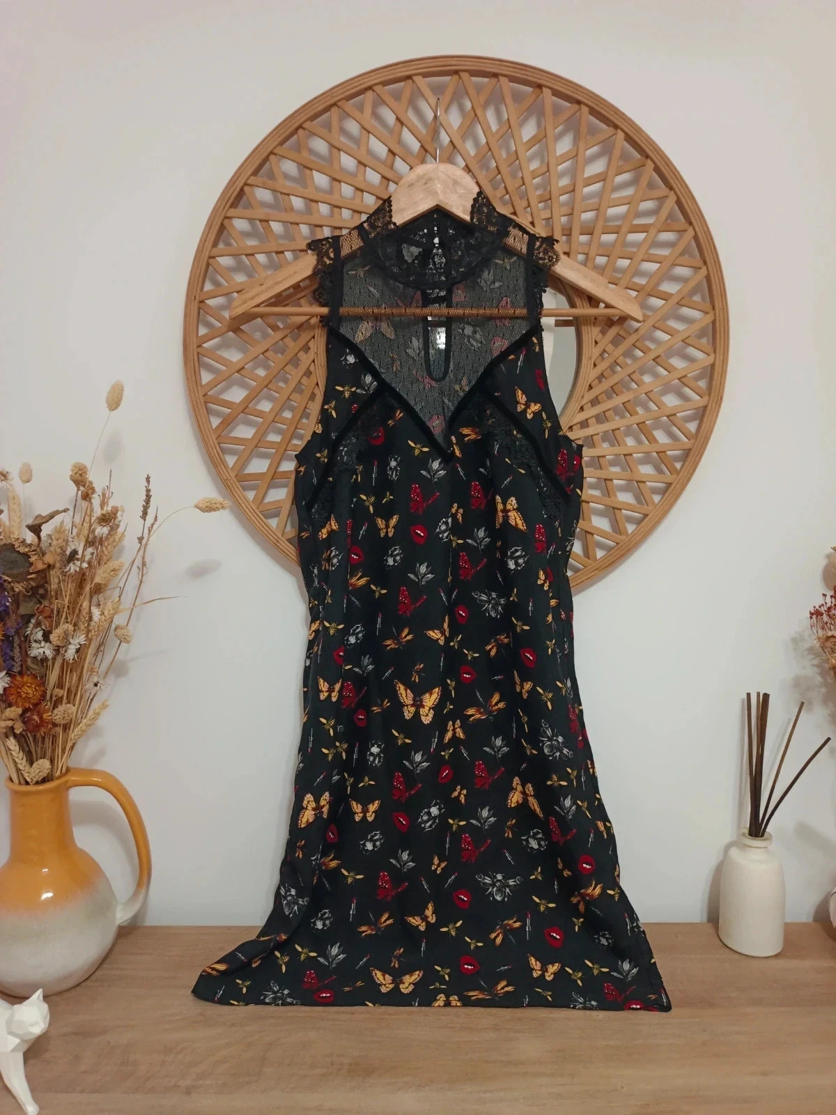 Vestido con estampado llamativo, corte recto y encaje en el cuello, talla 36, precio original 107€ – Morgan – taille S / 36 / 8