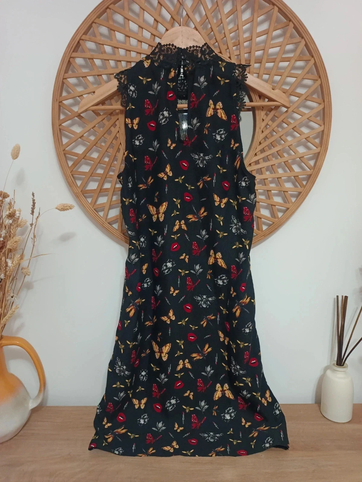 Vestido con estampado llamativo, corte recto y encaje en el cuello, talla 36, precio original 107€ – Morgan – taille S / 36 / 8 5