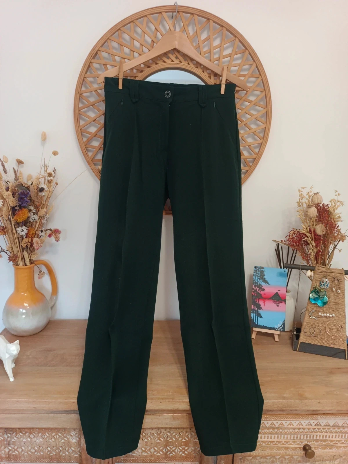 Pantalón Vestir Zanco T42 Verde Botella Clásico Recto Elegante Oficina Formal – zanco – taille XL / 42 / 14