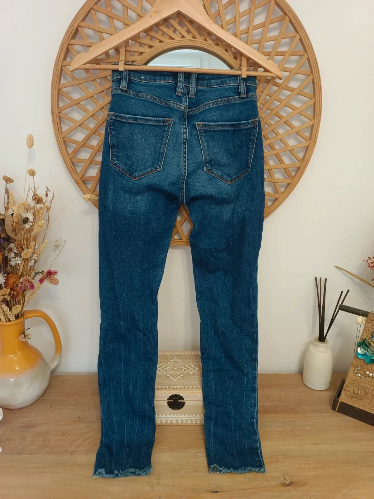 MNG Mango skinny jeans denim azul – pantalon vaquero stretch femme – raw hem – Mango – taille XS / 34 / 6 4
