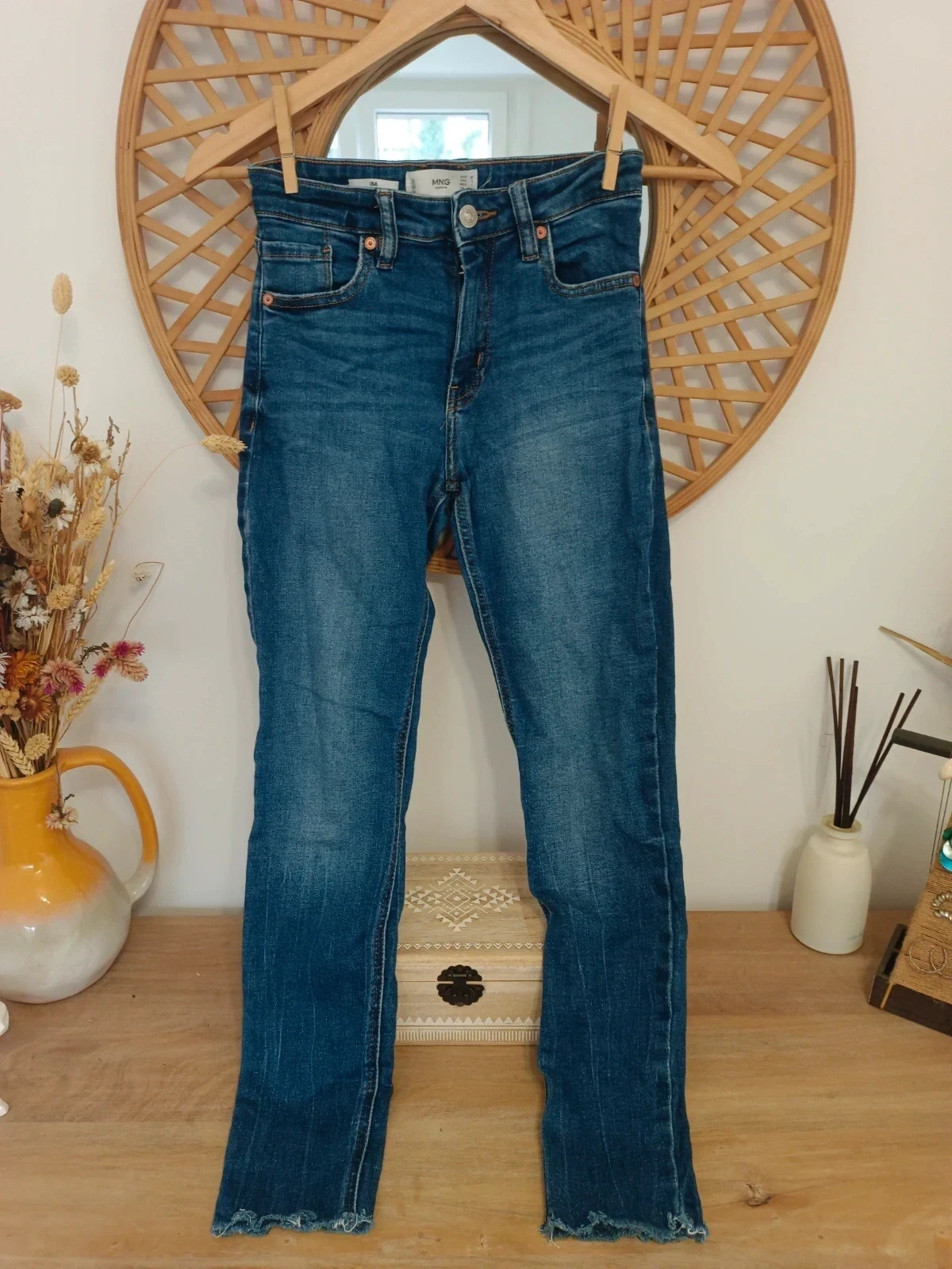 MNG Mango skinny jeans denim azul – pantalon vaquero stretch femme – raw hem – Mango – taille XS / 34 / 6 2