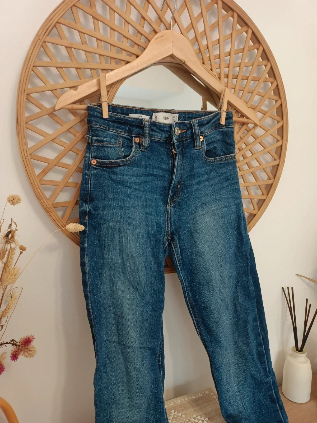 MNG Mango skinny jeans denim azul – pantalon vaquero stretch femme – raw hem – Mango – taille XS / 34 / 6 3