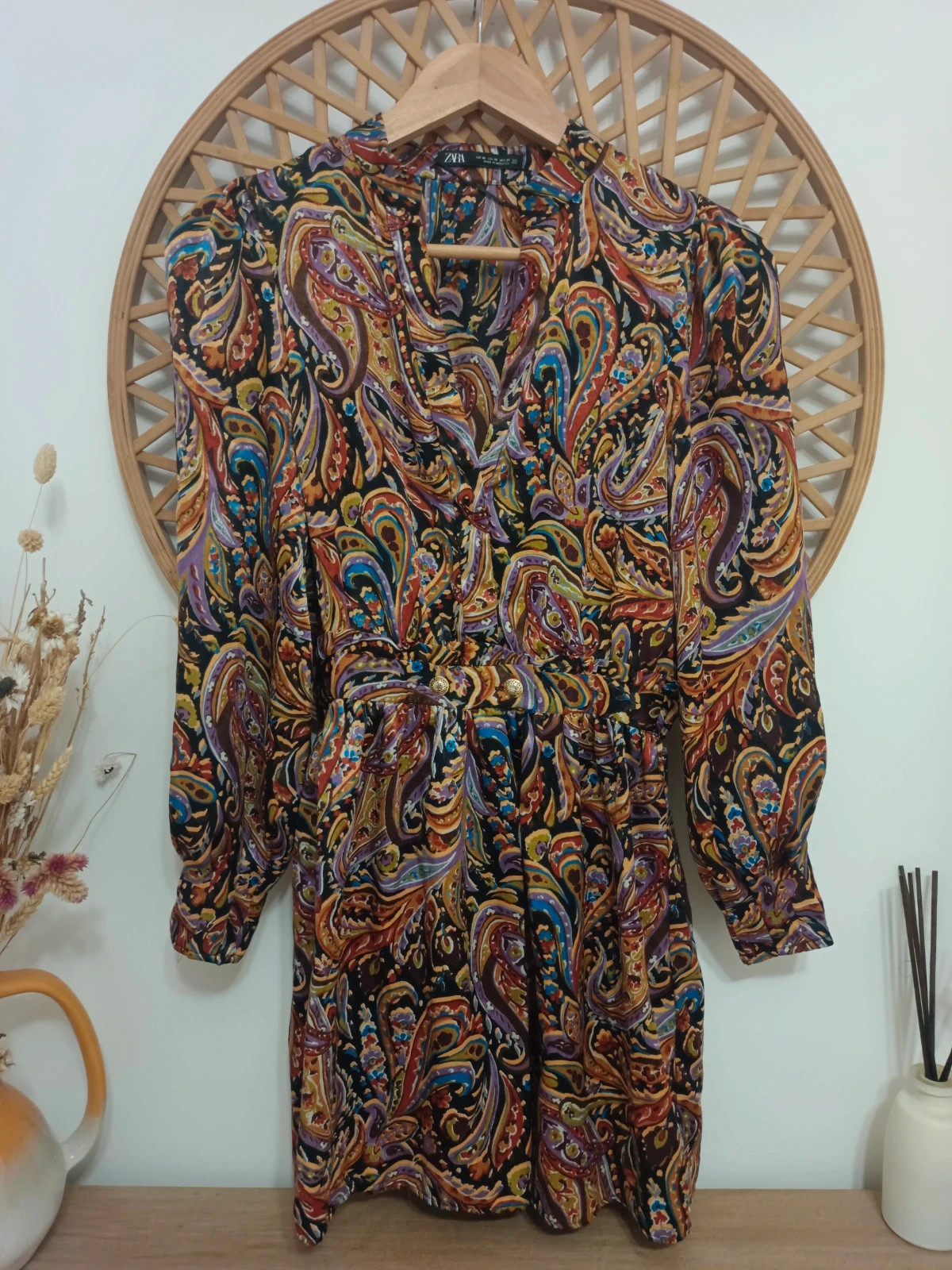 ZARA floral dress / robe fleurie / vestido flores burdeos multicolor manga larga – Zara – taille M / 38 / 10 2