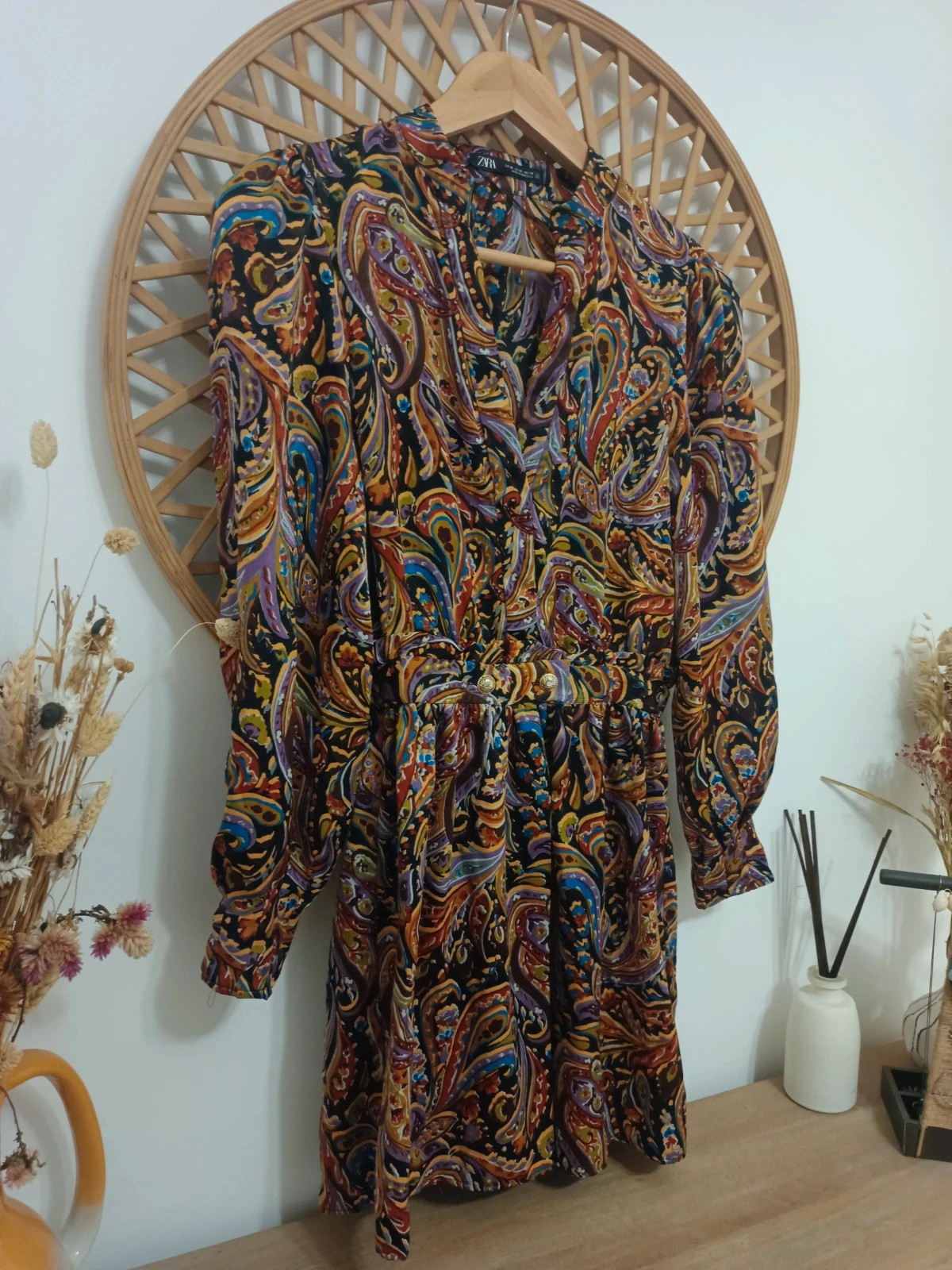 ZARA floral dress / robe fleurie / vestido flores burdeos multicolor manga larga – Zara – taille M / 38 / 10 3