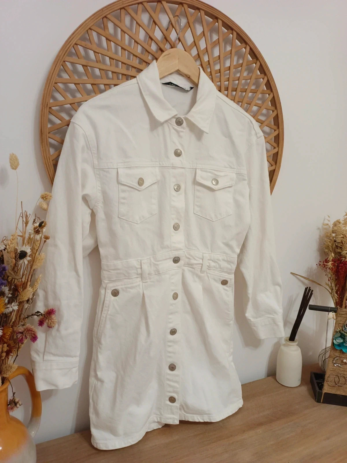 Vestido denim blanco Zara · robe chemise blanche · white shirt dress · abito chemisier XS-S – Zara – taille XS / 34 / 6 3