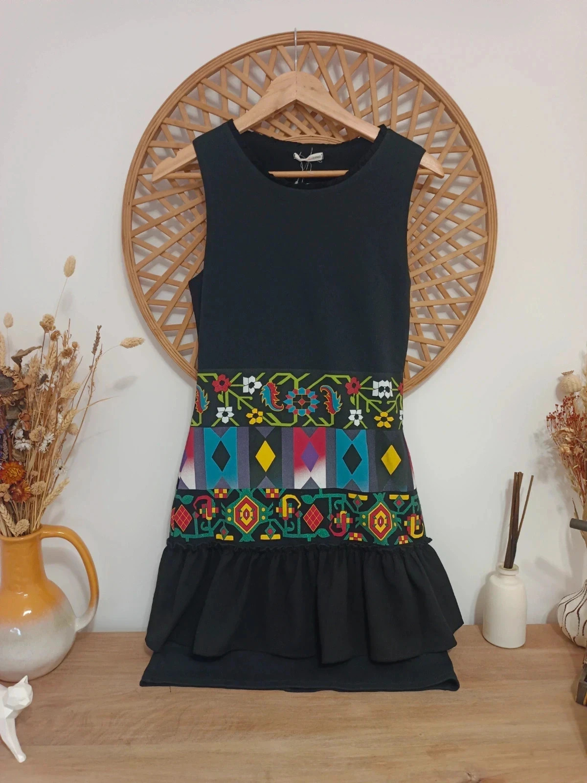 Vestido de tirantes con cinturilla de colores y falda con volante, talla S-M – Fermir, Desigual – taille S / 36 / 8