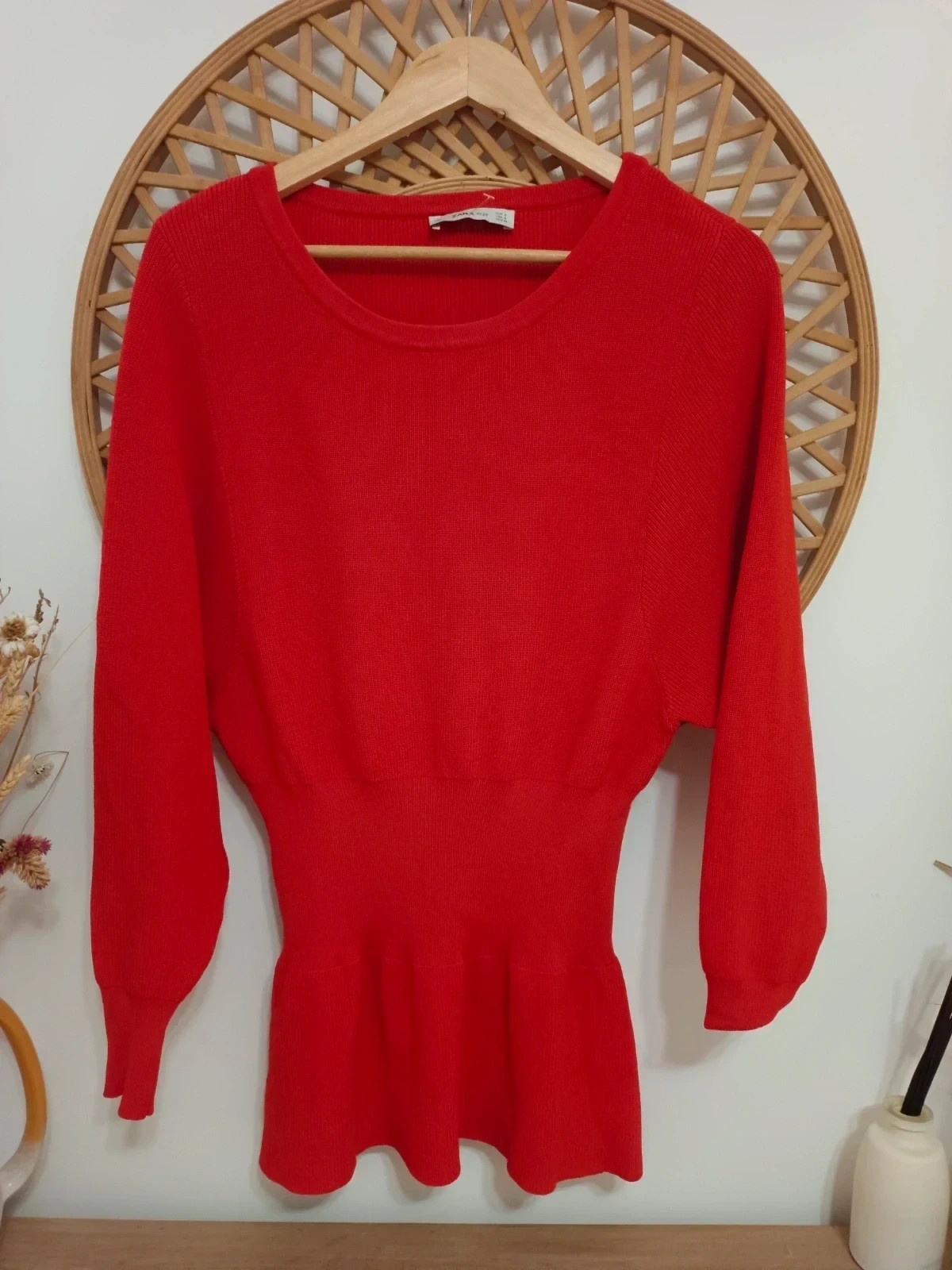 Vestido Knit Peplum Rouge • Red Elegant Dress • Robe Rouge Chic • Abito Rosso Femminile – Zara – taille S / 36 / 8 2