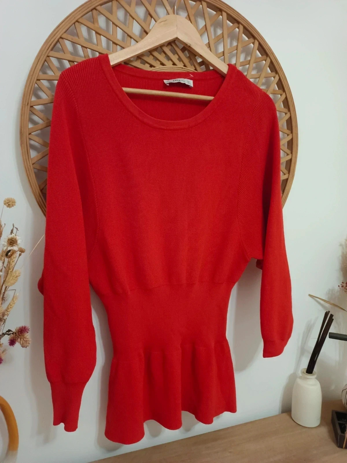 Vestido Knit Peplum Rouge • Red Elegant Dress • Robe Rouge Chic • Abito Rosso Femminile – Zara – taille S / 36 / 8 3