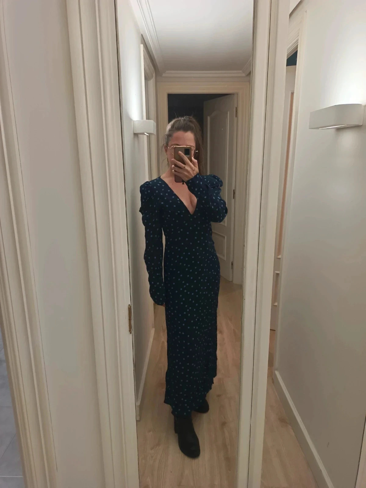 Vestido largo elegante azul marino con lunares celestes de ZARA – Zara Woman – taille S / 36 / 8 3