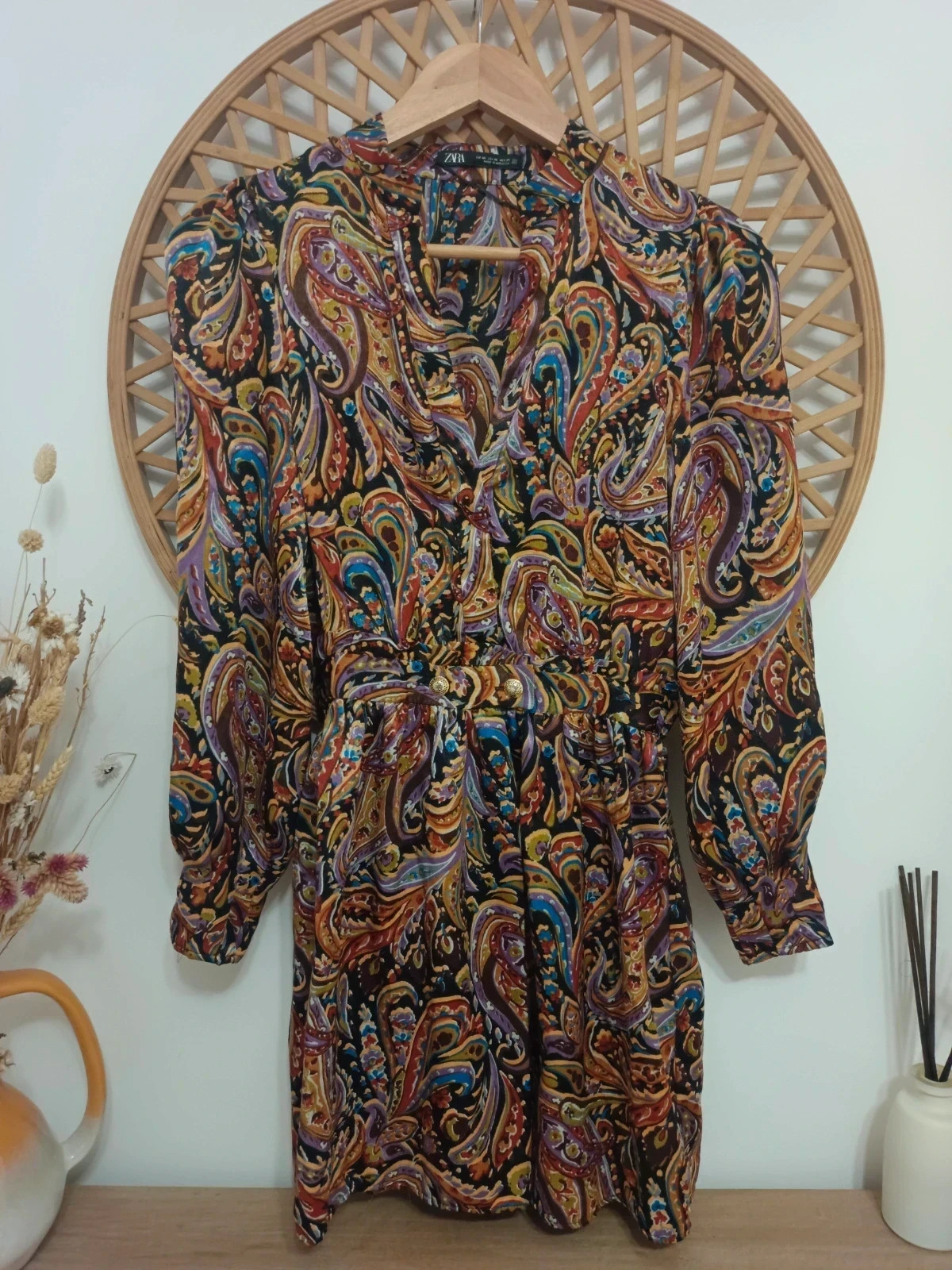 ZARA Paisley Satin Dress XS Boho Chic Vestido Estampado Multicolor XS-S – Zara – taille XS / 34 / 6 3