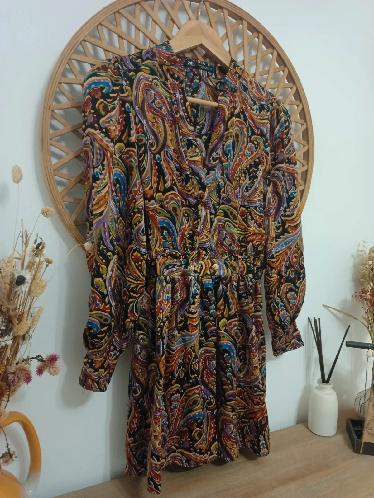 ZARA Paisley Satin Dress XS Boho Chic Vestido Estampado Multicolor XS-S – Zara – taille XS / 34 / 6 4