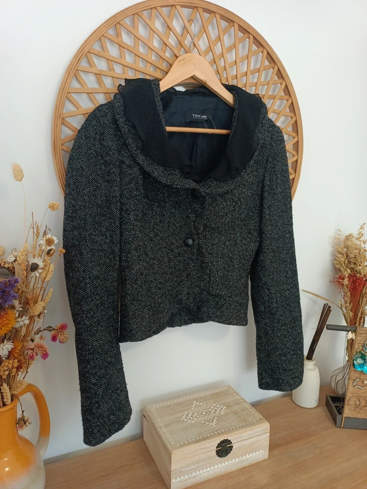 Taifun Collection cropped jacket / black textured tweed/elegant evening bolero/chic couture style – Taifun – taille S / 36 / 8 3