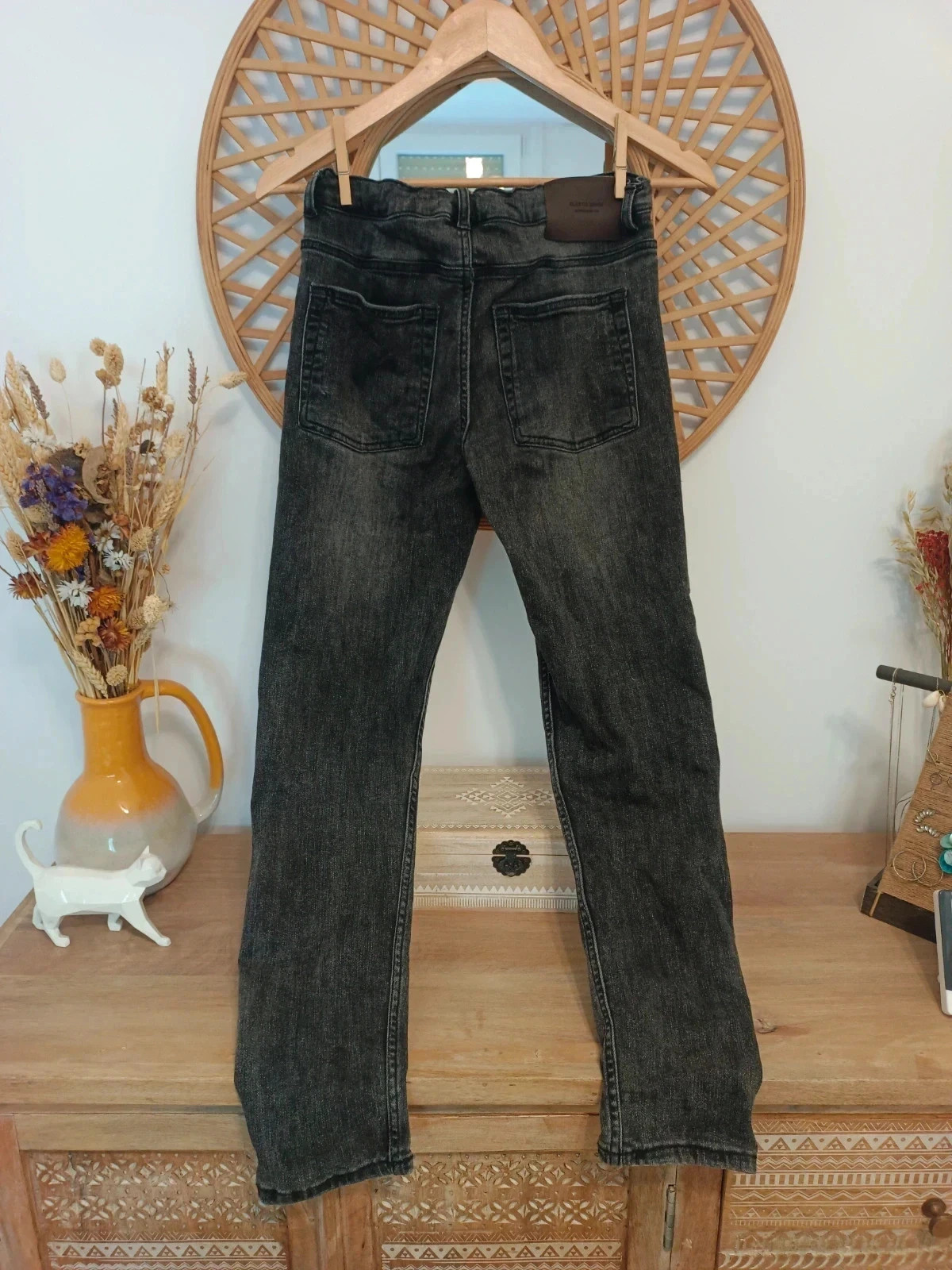Pantalón Elastic Denim negro desgastado, ajuste elástico en la cintura de Zara – Zara – taille XS / 34 / 6 4