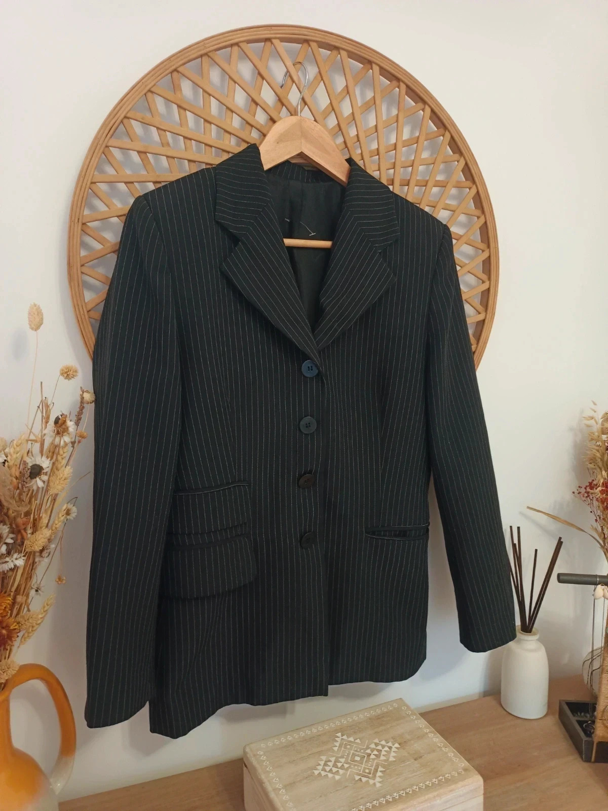 Blazer negra raya diplomática Saint-Trop sastrería clásica elegant pinstripe jacket – Saint trop – taille M / 38 / 10 3