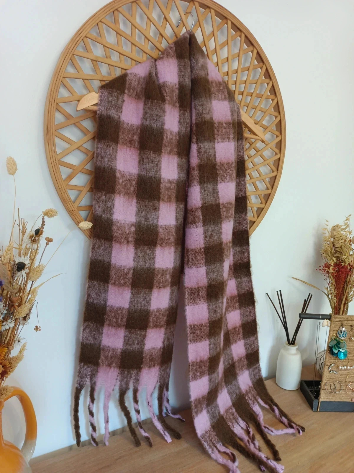 Bufanda scarf écharpe a cuadros rosa & marrón | soft wool look | cozy winter accessory – Local – taille Taille unique 2