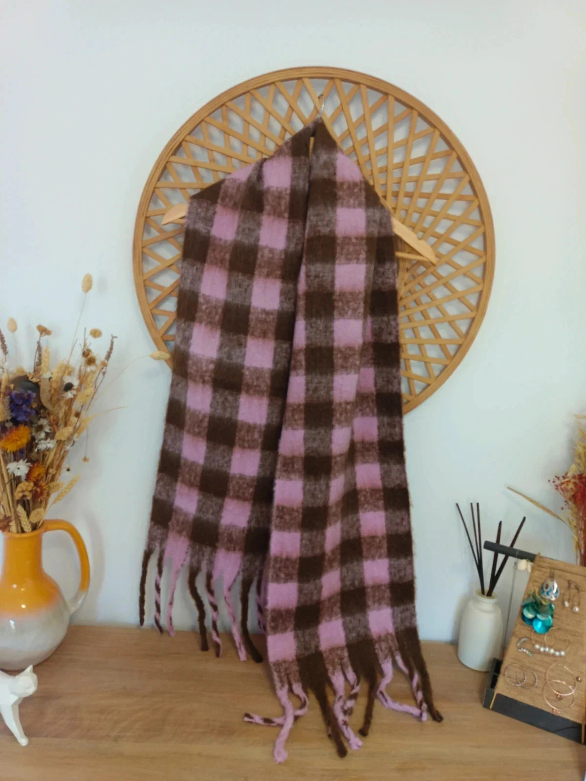 Bufanda scarf écharpe a cuadros rosa & marrón | soft wool look | cozy winter accessory – Local – taille Taille unique