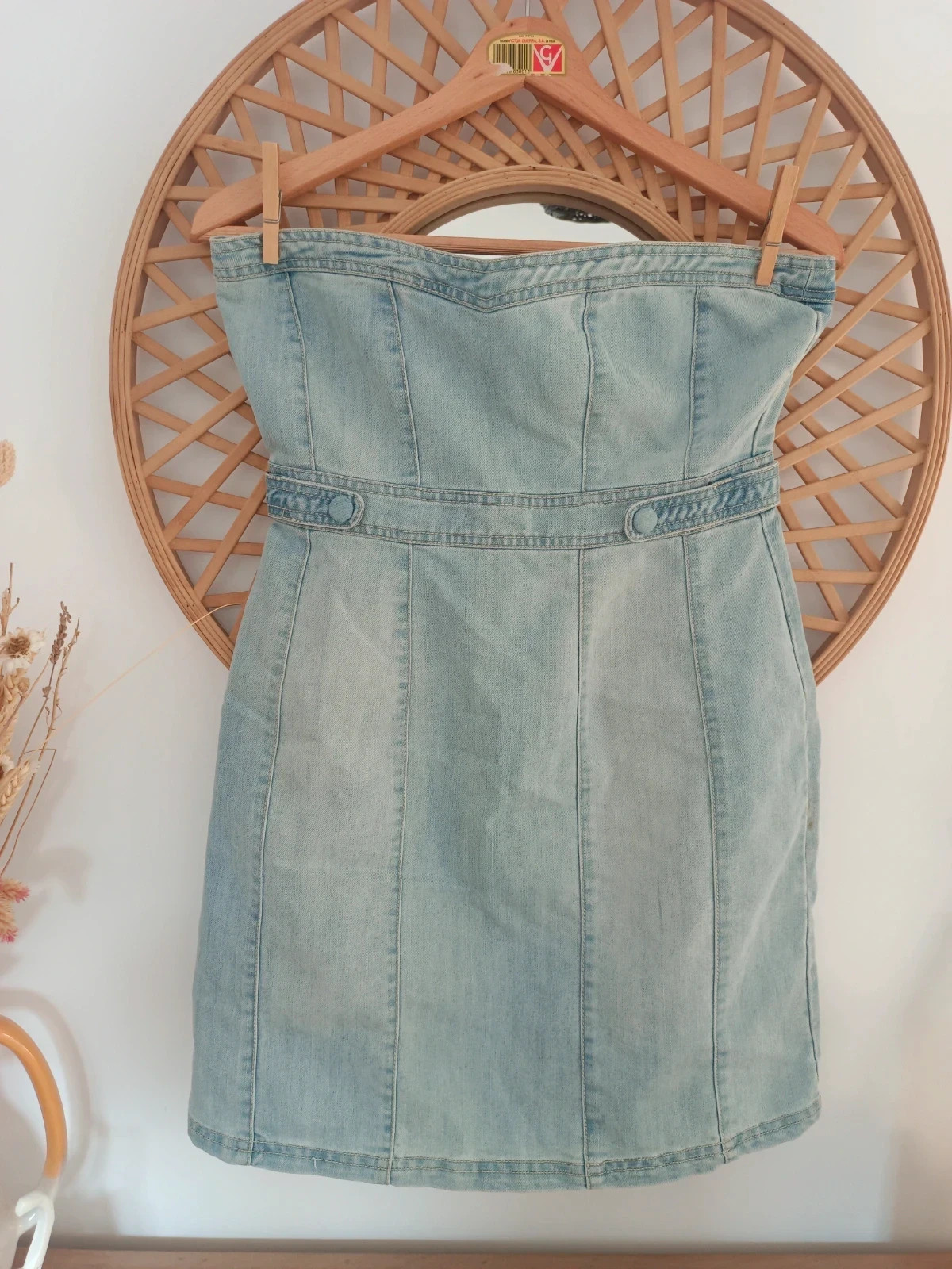 Vestido vaquero palabra de honor denim claro Talla M | Strapless Denim Dress | Robe Bustier Jean – Blanco – taille M / 38 / 10 2
