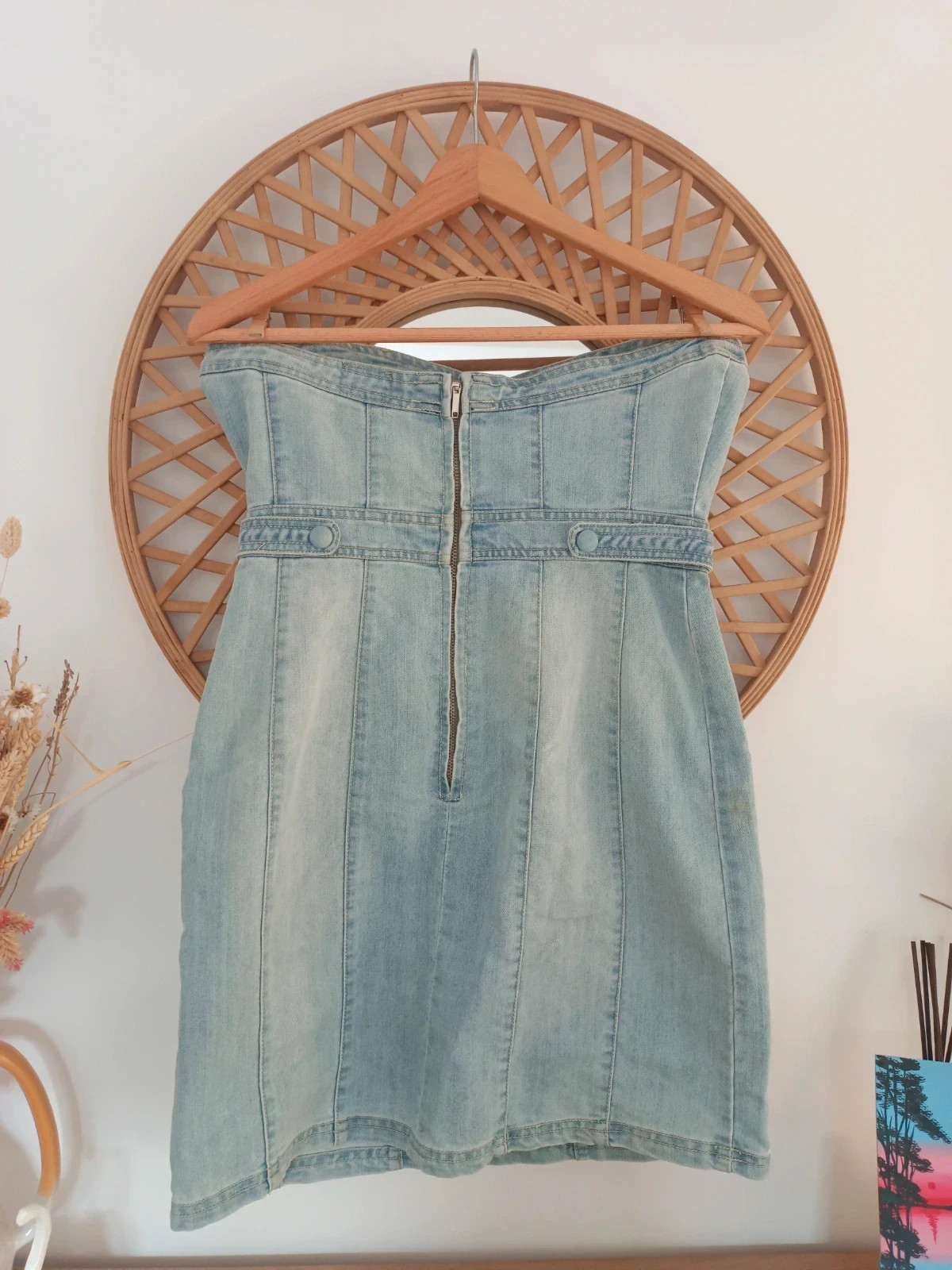 Vestido vaquero palabra de honor denim claro Talla M | Strapless Denim Dress | Robe Bustier Jean – Blanco – taille M / 38 / 10 5